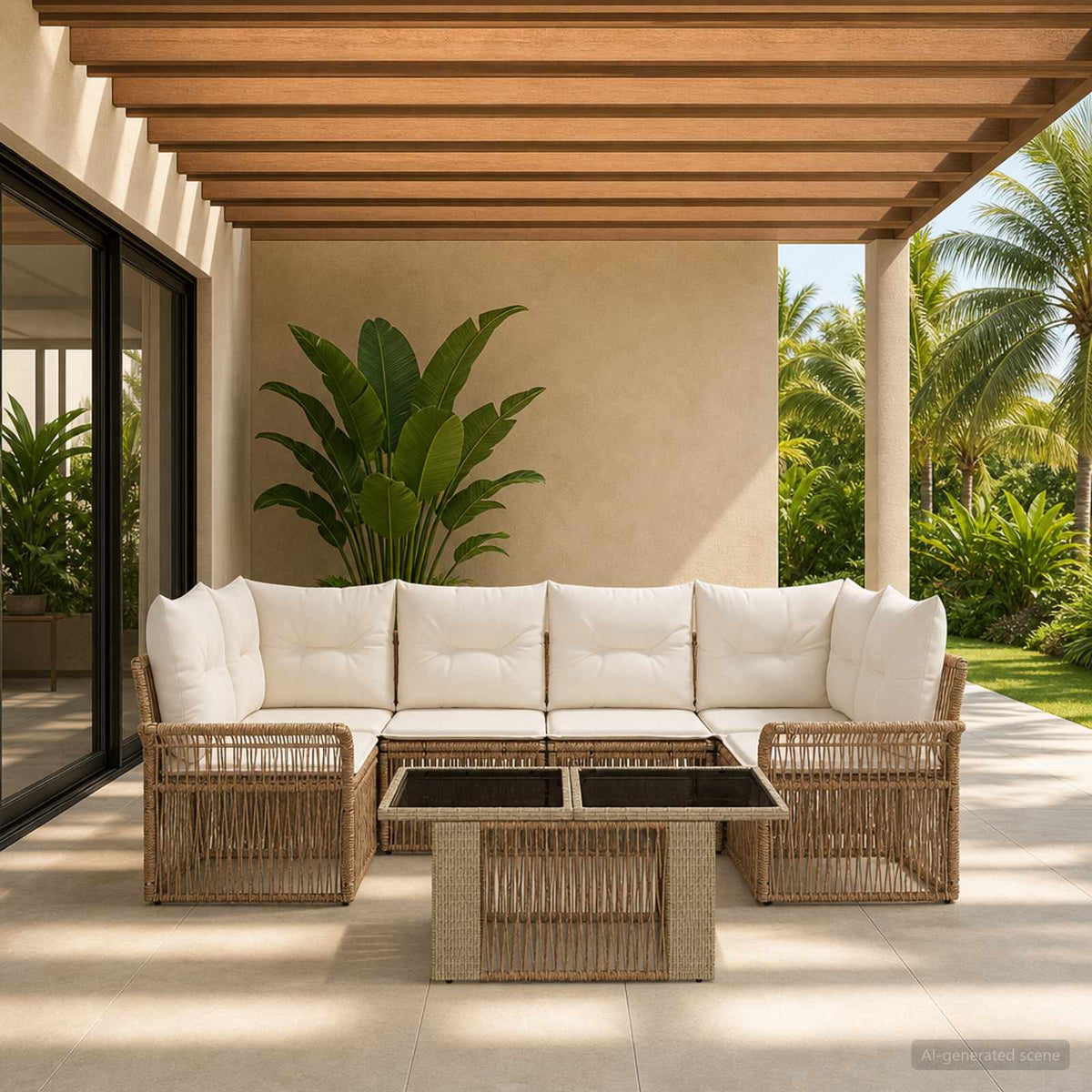 vidaXL Tuinbankenset 7 st Zwart en Cream Wit poly rattan