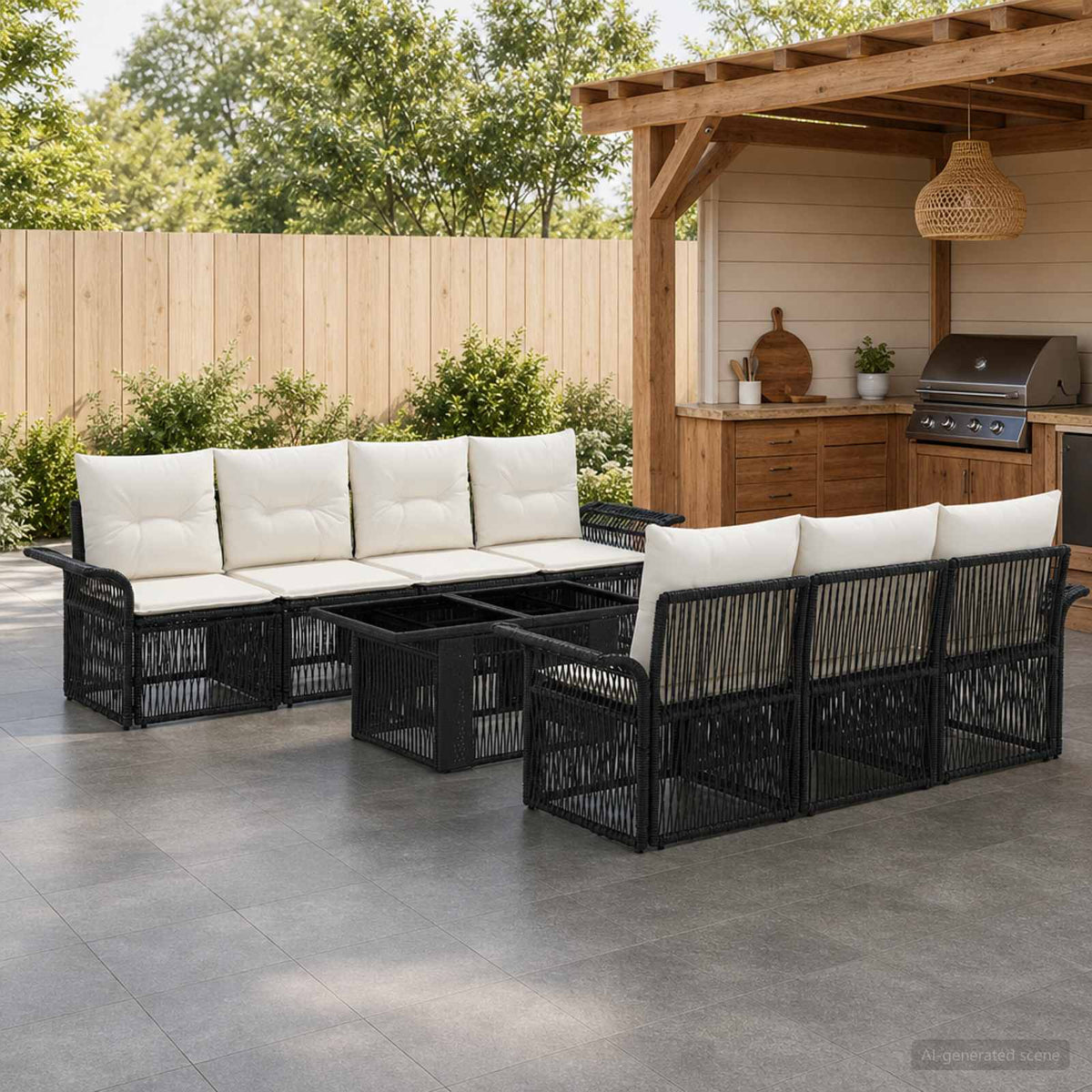 vidaXL Tuinbankenset 8 st Zwart en Cream Wit poly rattan