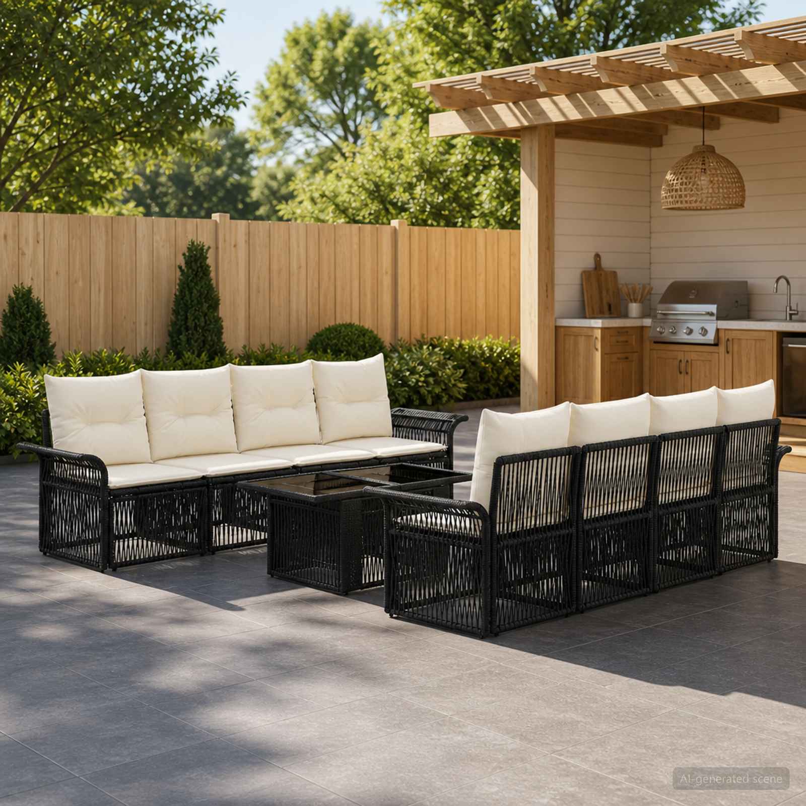 vidaXL Tuinbankenset 9 st Zwart en Cream Wit poly rattan