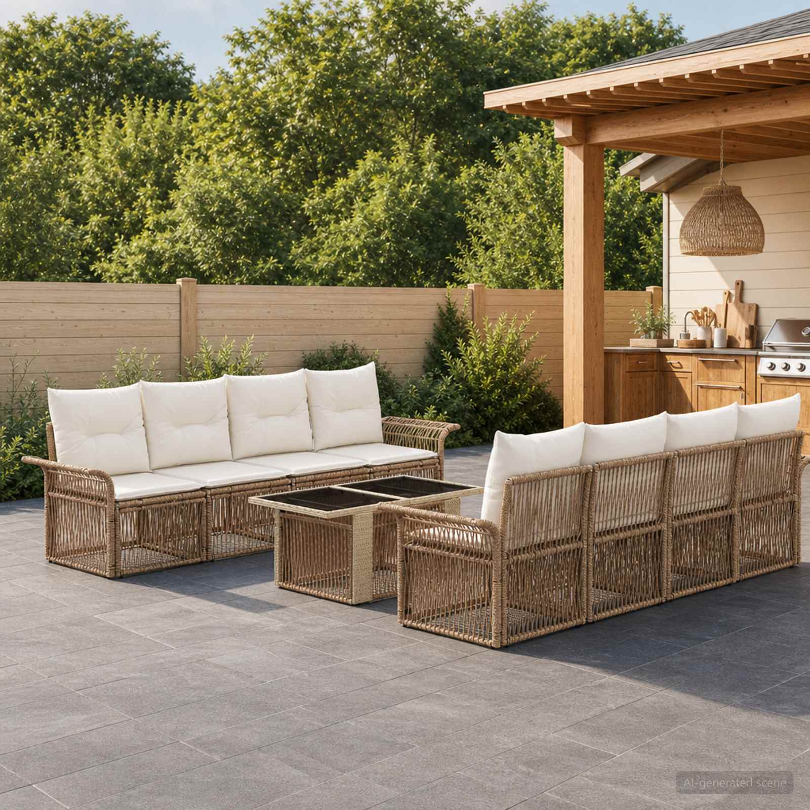 vidaXL Tuinbankenset 9 st Zwart en Cream Wit poly rattan
