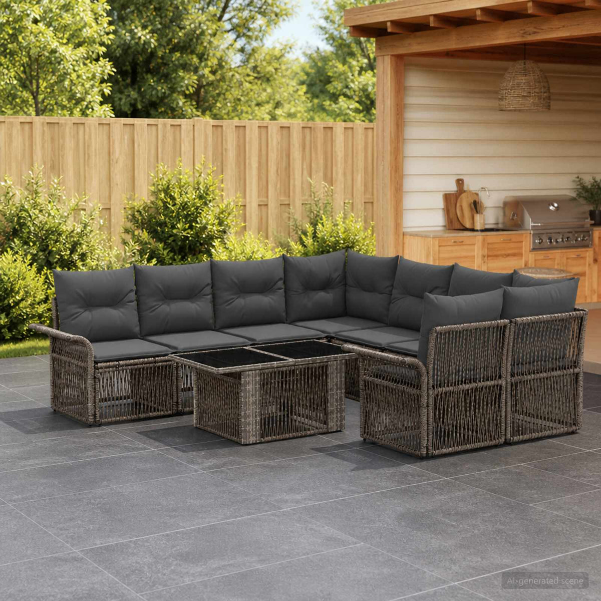 vidaXL Tuinbankenset 9 st Zwart en Cream Wit poly rattan