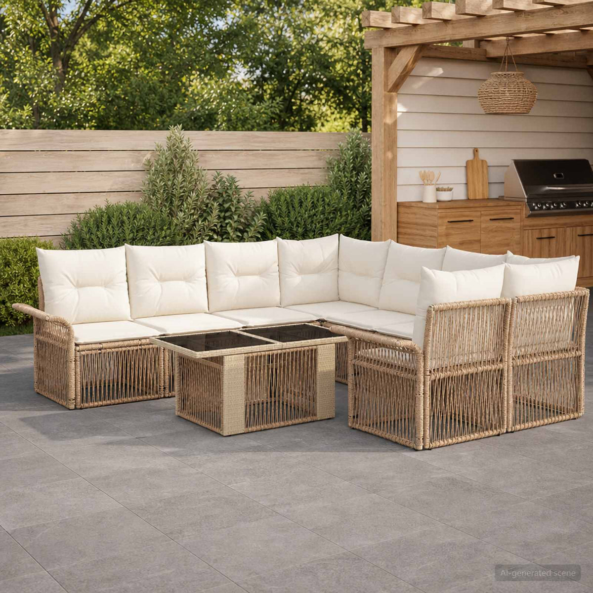 vidaXL Tuinbankenset 9 st Zwart en Cream Wit poly rattan