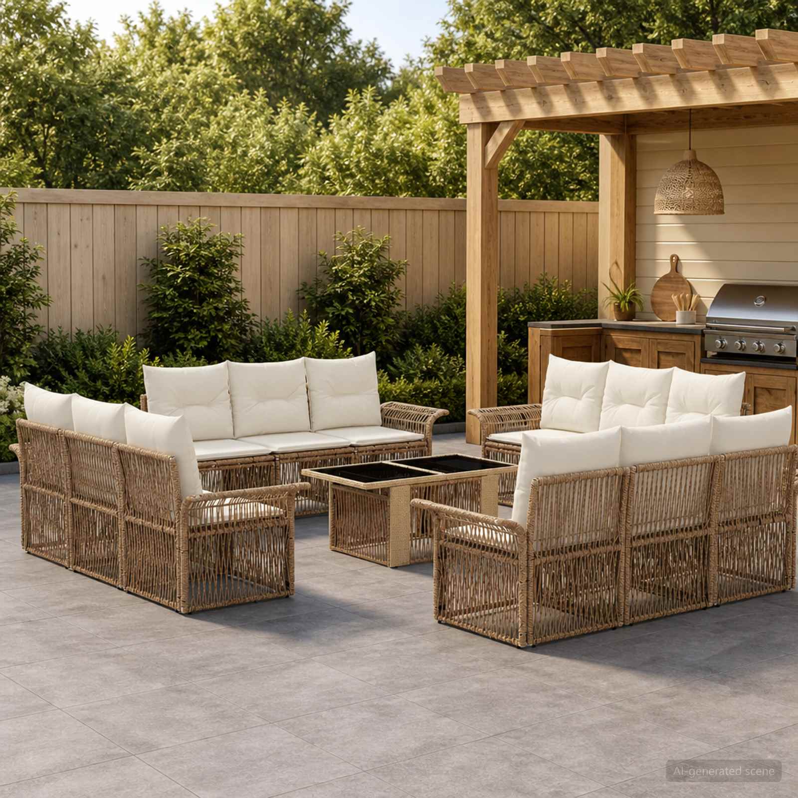 vidaXL Tuinbankenset 13 st Zwart en Cream Wit poly rattan
