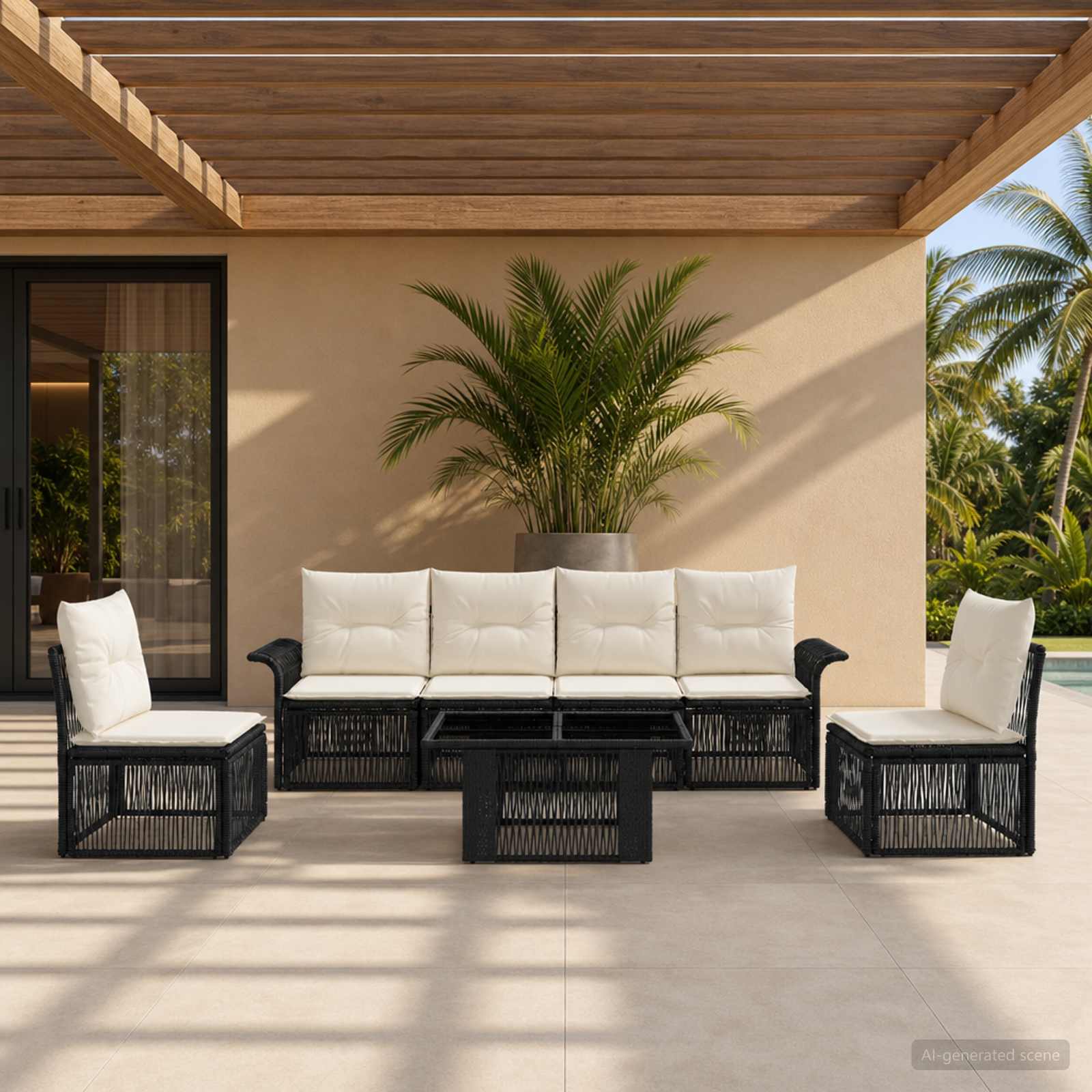 vidaXL Tuinbankenset 7 st Zwart en Cream Wit poly rattan