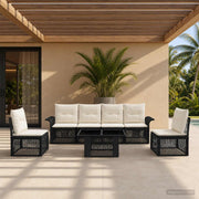 vidaXL Tuinbankenset 7 st Zwart en Cream Wit poly rattan