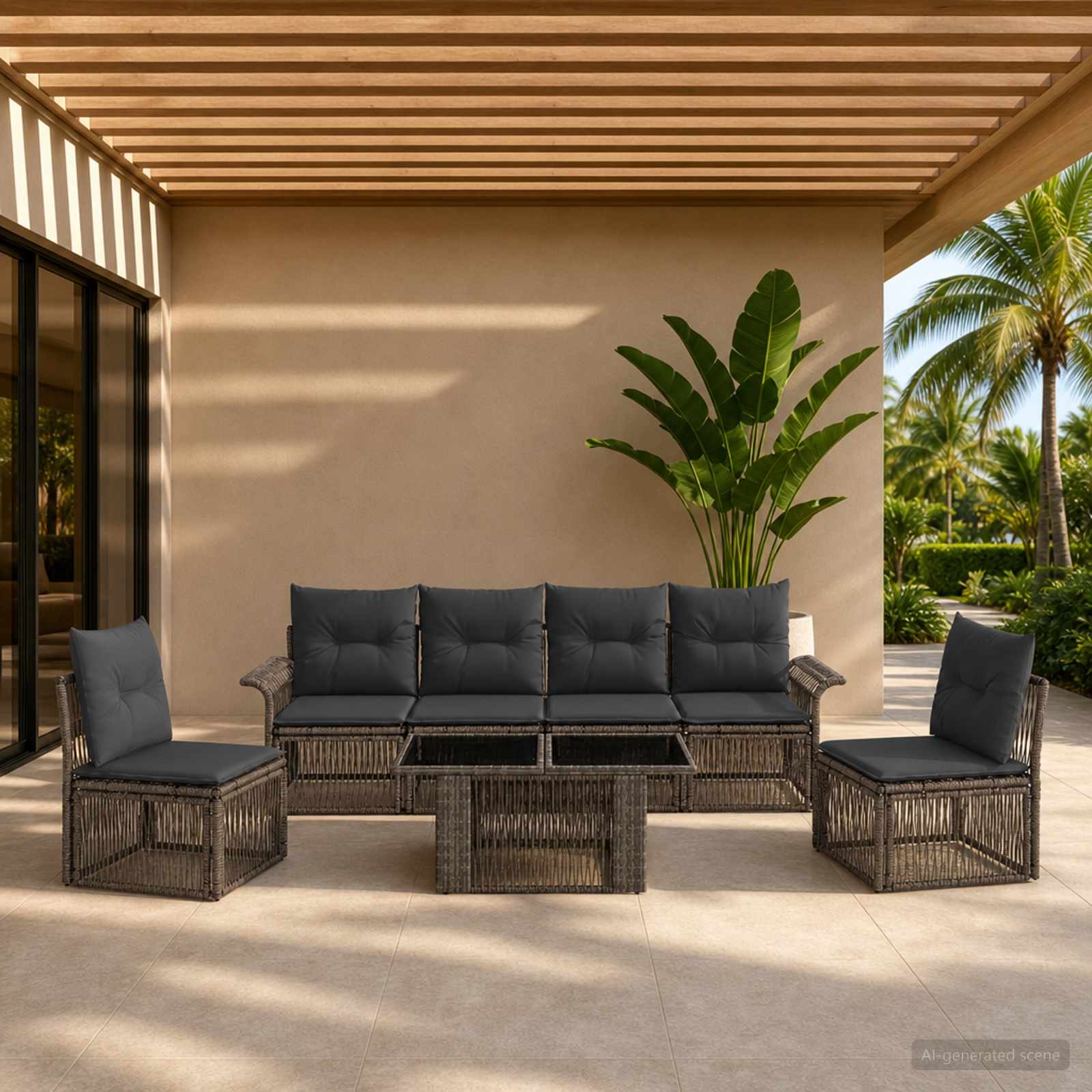 vidaXL Tuinbankenset 7 st Zwart en Cream Wit poly rattan
