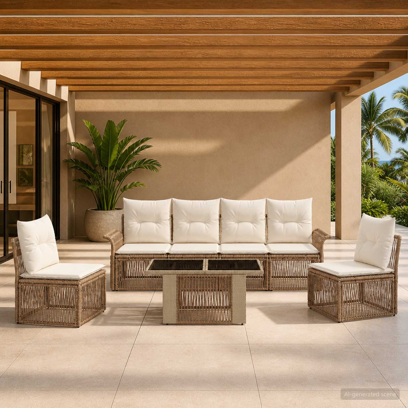 vidaXL Tuinbankenset 7 st Zwart en Cream Wit poly rattan