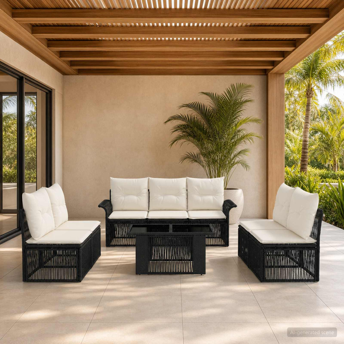 vidaXL Tuinbankenset 8 st Zwart en Cream Wit poly rattan