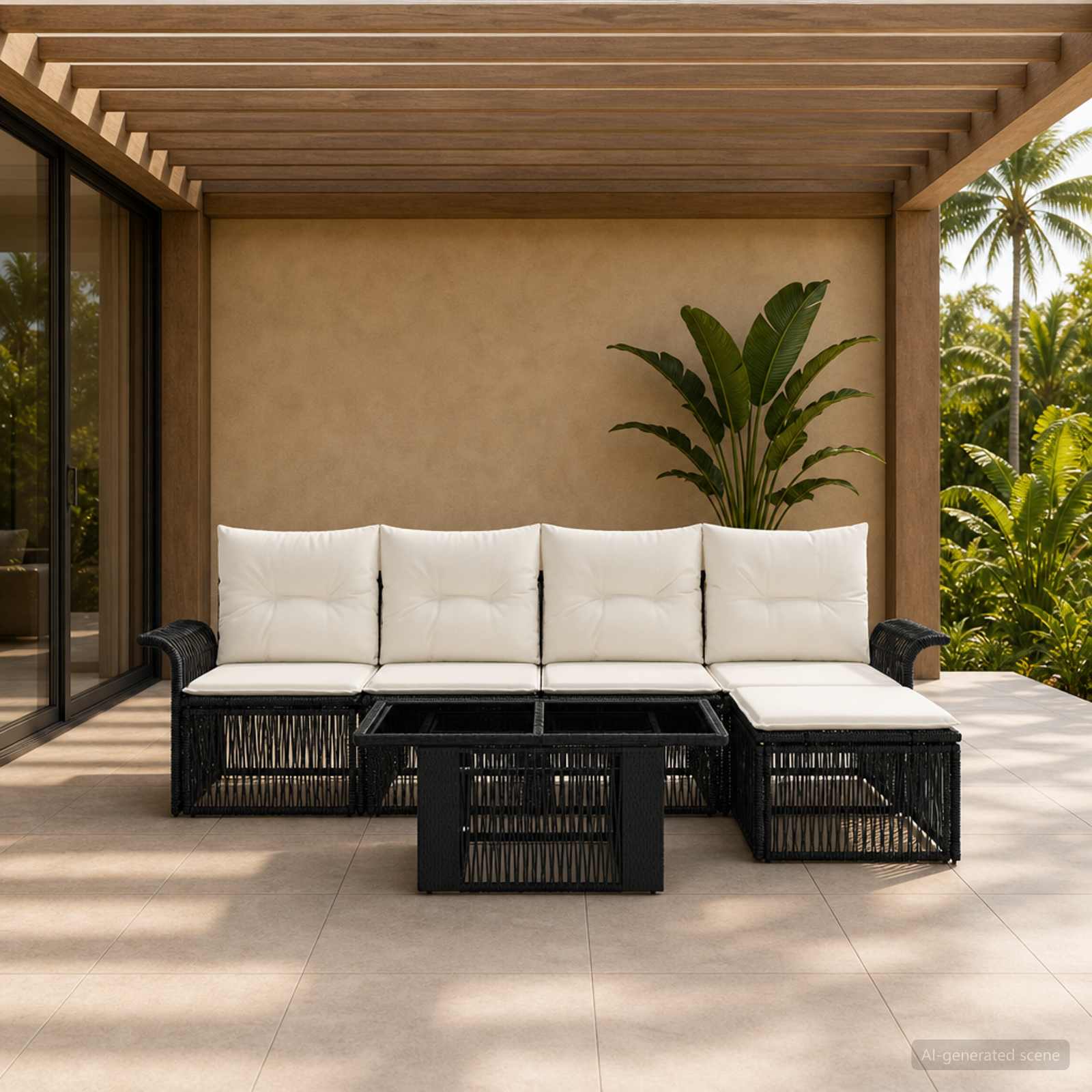 vidaXL Tuinbankenset 6 st Zwart en Cream Wit poly rattan