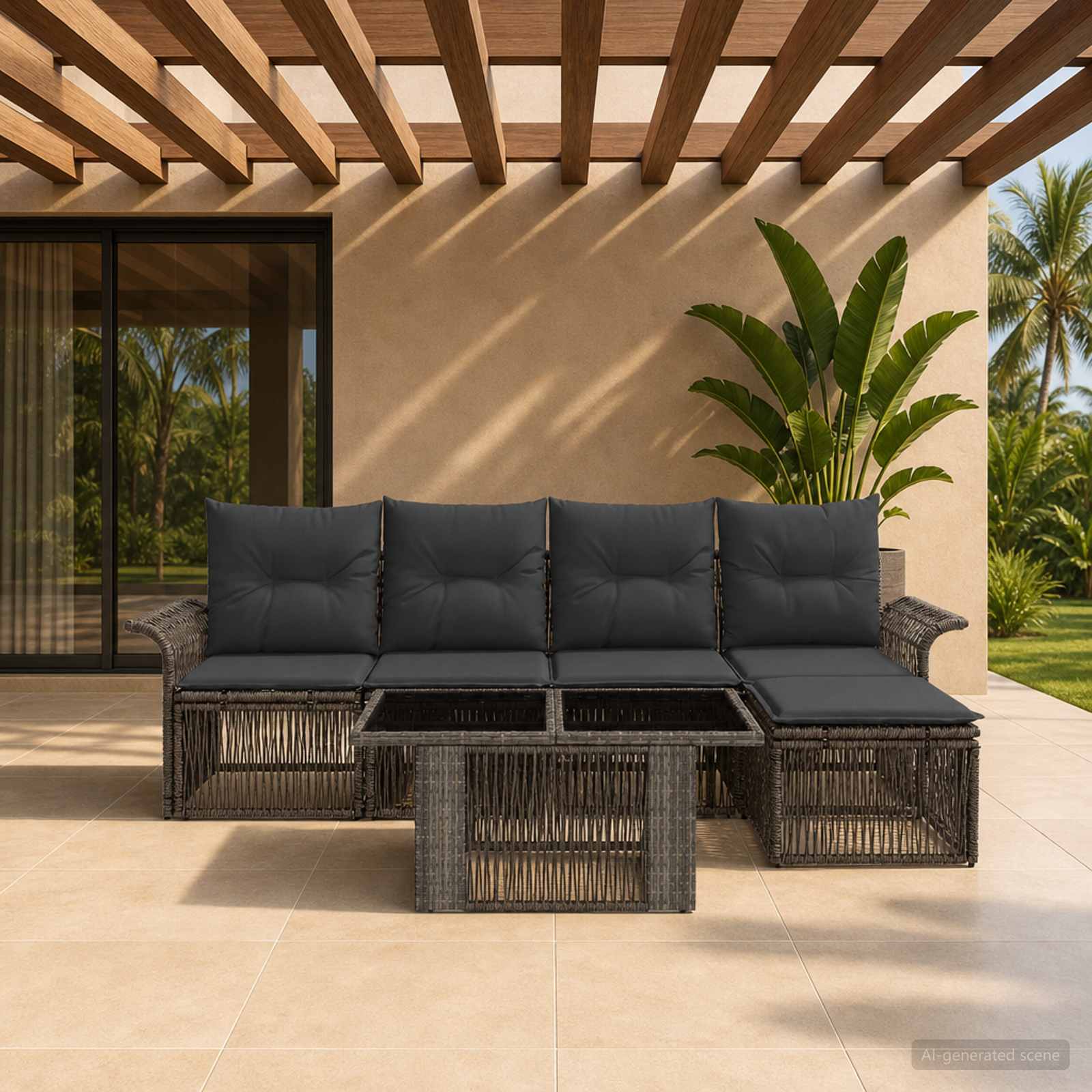 vidaXL Tuinbankenset 6 st Zwart en Cream Wit poly rattan