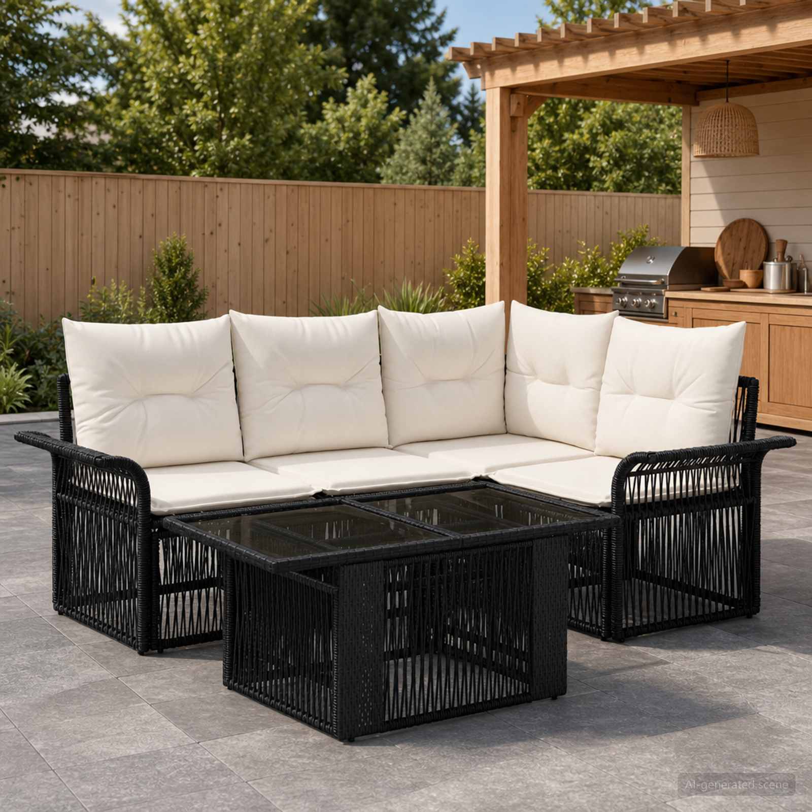 vidaXL Tuinbankenset 5 st Zwart en Cream Wit poly rattan