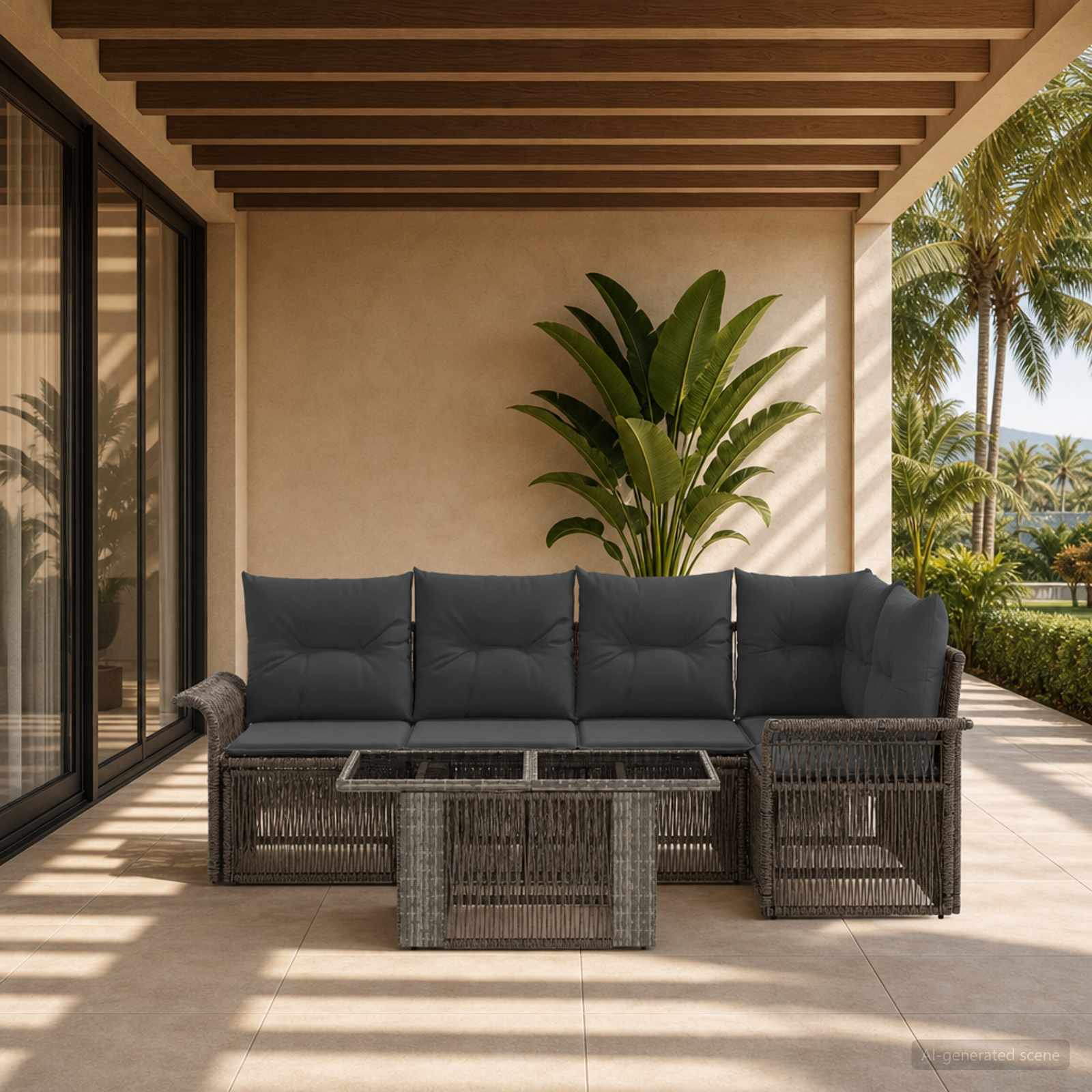 vidaXL Tuinbankenset 5 st Zwart en Cream Wit poly rattan