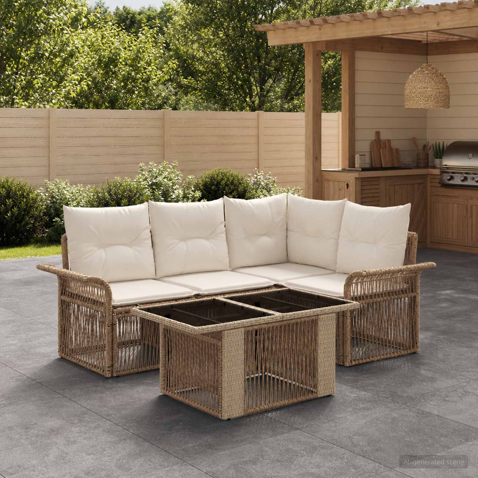 vidaXL Tuinbankenset 5 st Zwart en Cream Wit poly rattan