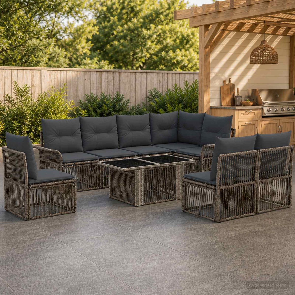 vidaXL Tuinbankenset 9 st Zwart en Cream Wit poly rattan