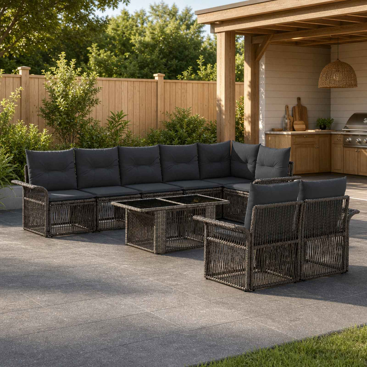 vidaXL Tuinbankenset 9 st Zwart en Cream Wit poly rattan