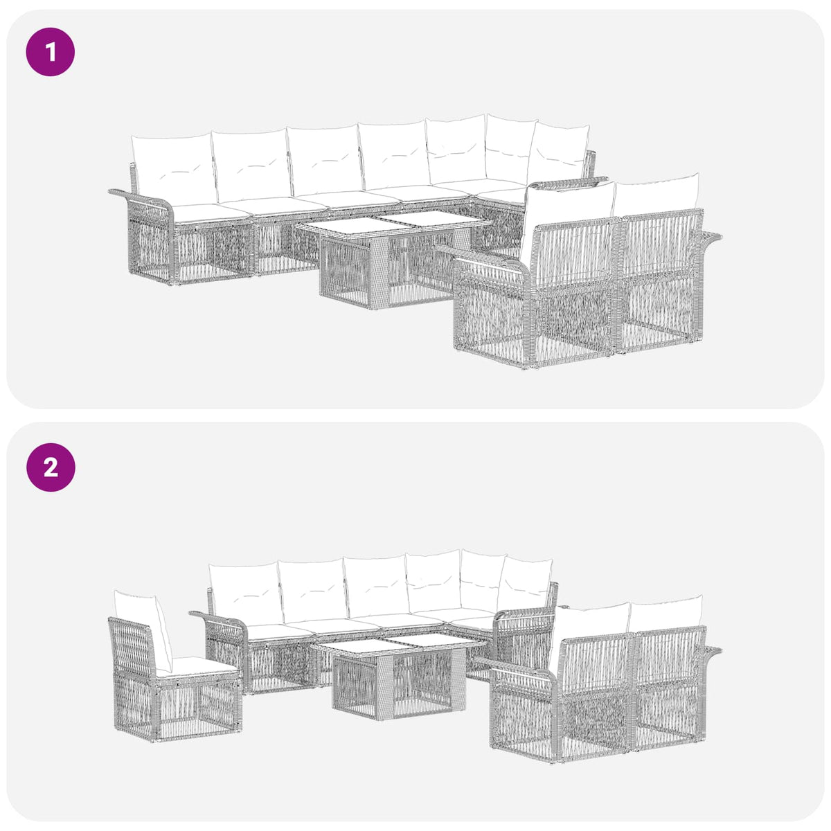 vidaXL Tuinbankenset 9 st Zwart en Cream Wit poly rattan