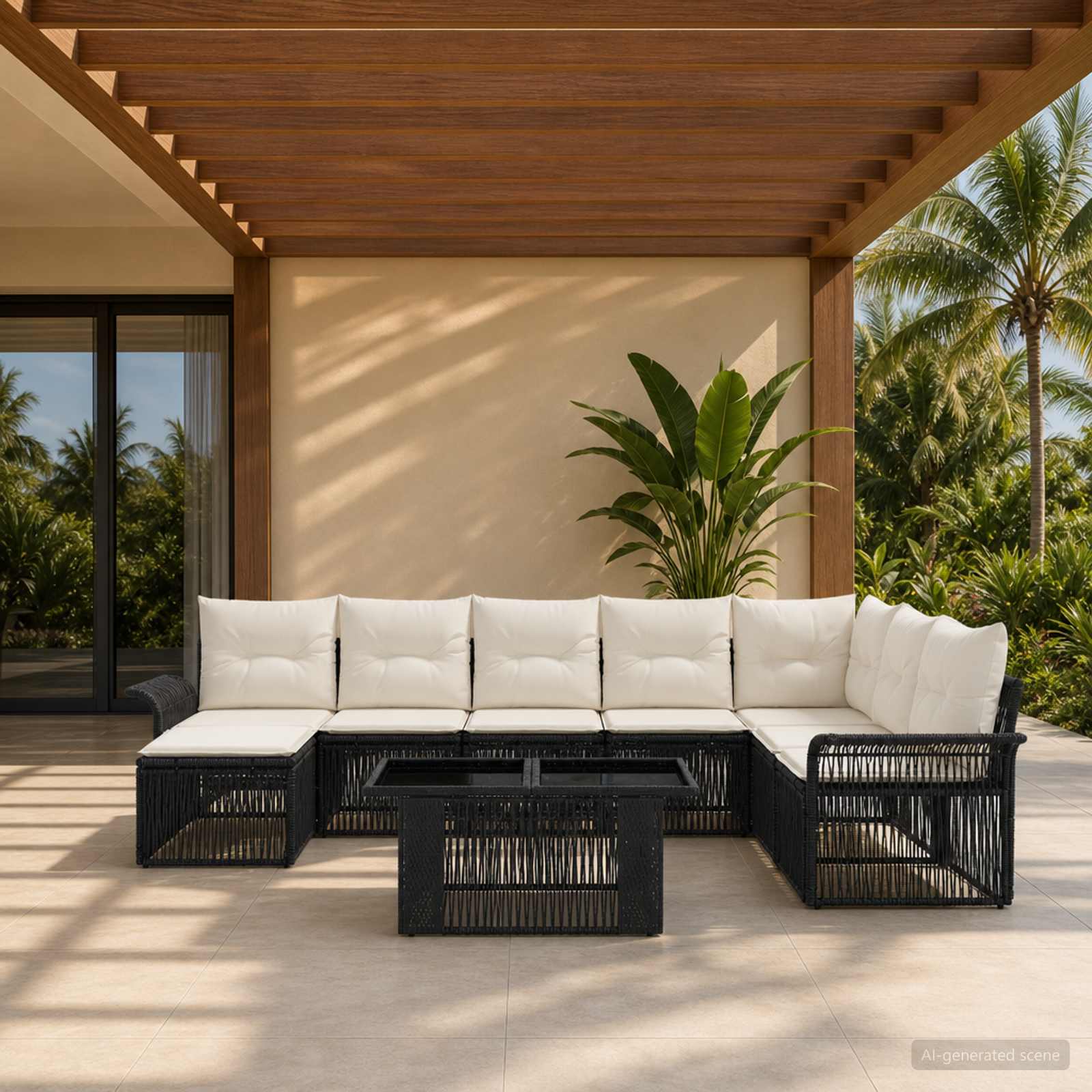 vidaXL Tuinbankenset 9 st Zwart en Cream Wit poly rattan