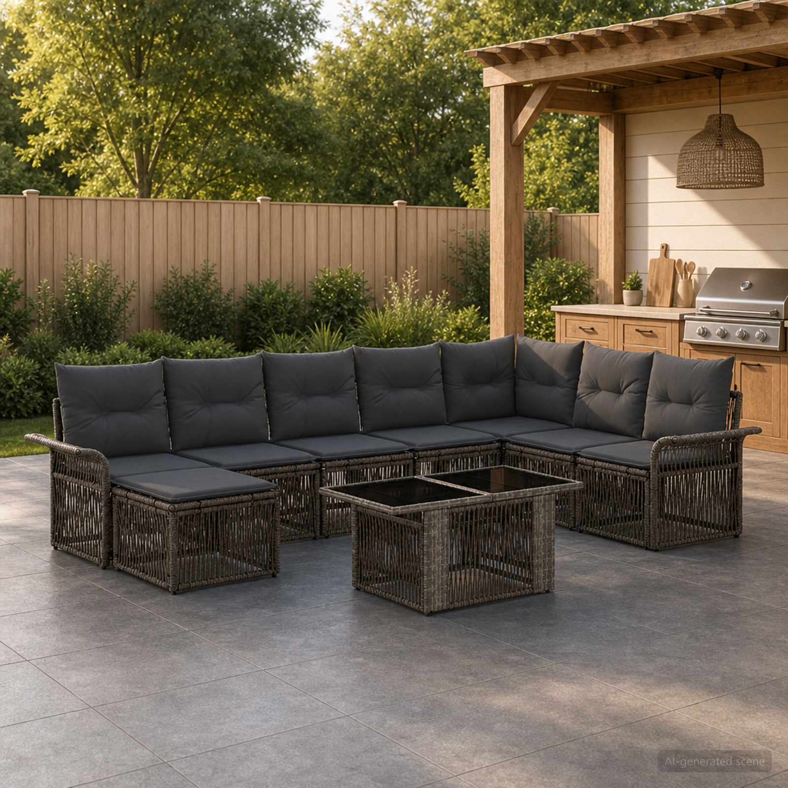 vidaXL Tuinbankenset 9 st Zwart en Cream Wit poly rattan