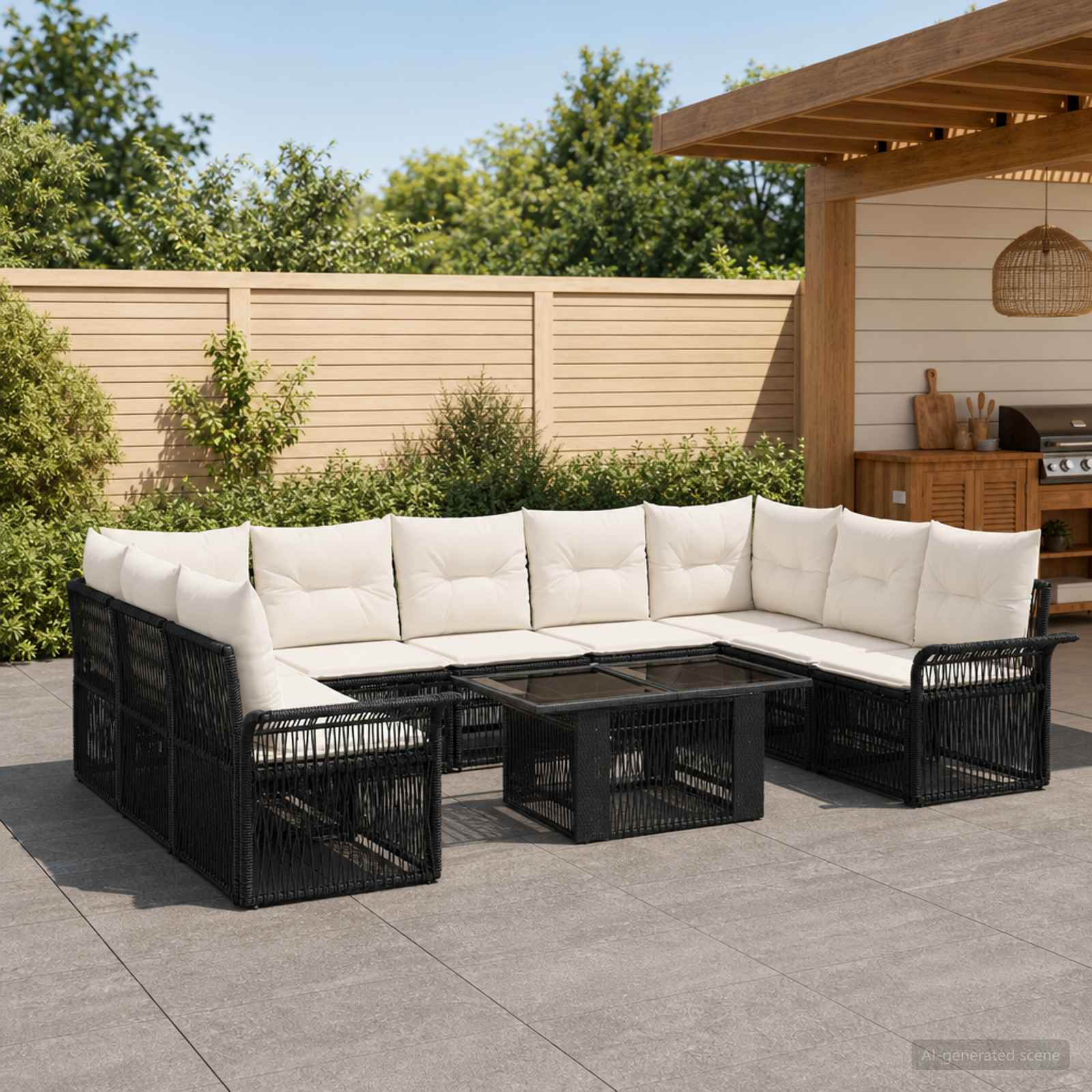vidaXL Tuinbankenset 10 st Zwart en Cream Wit poly rattan