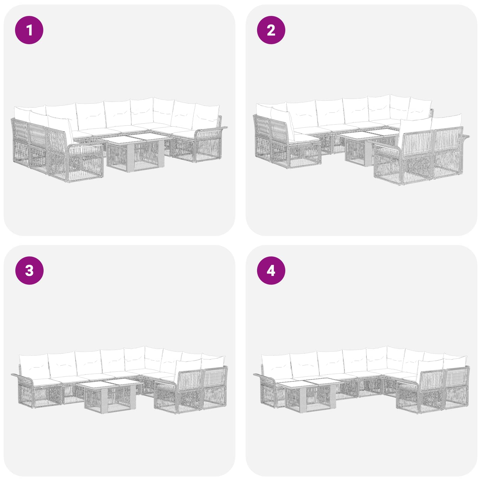 vidaXL Tuinbankenset 10 st Zwart en Cream Wit poly rattan
