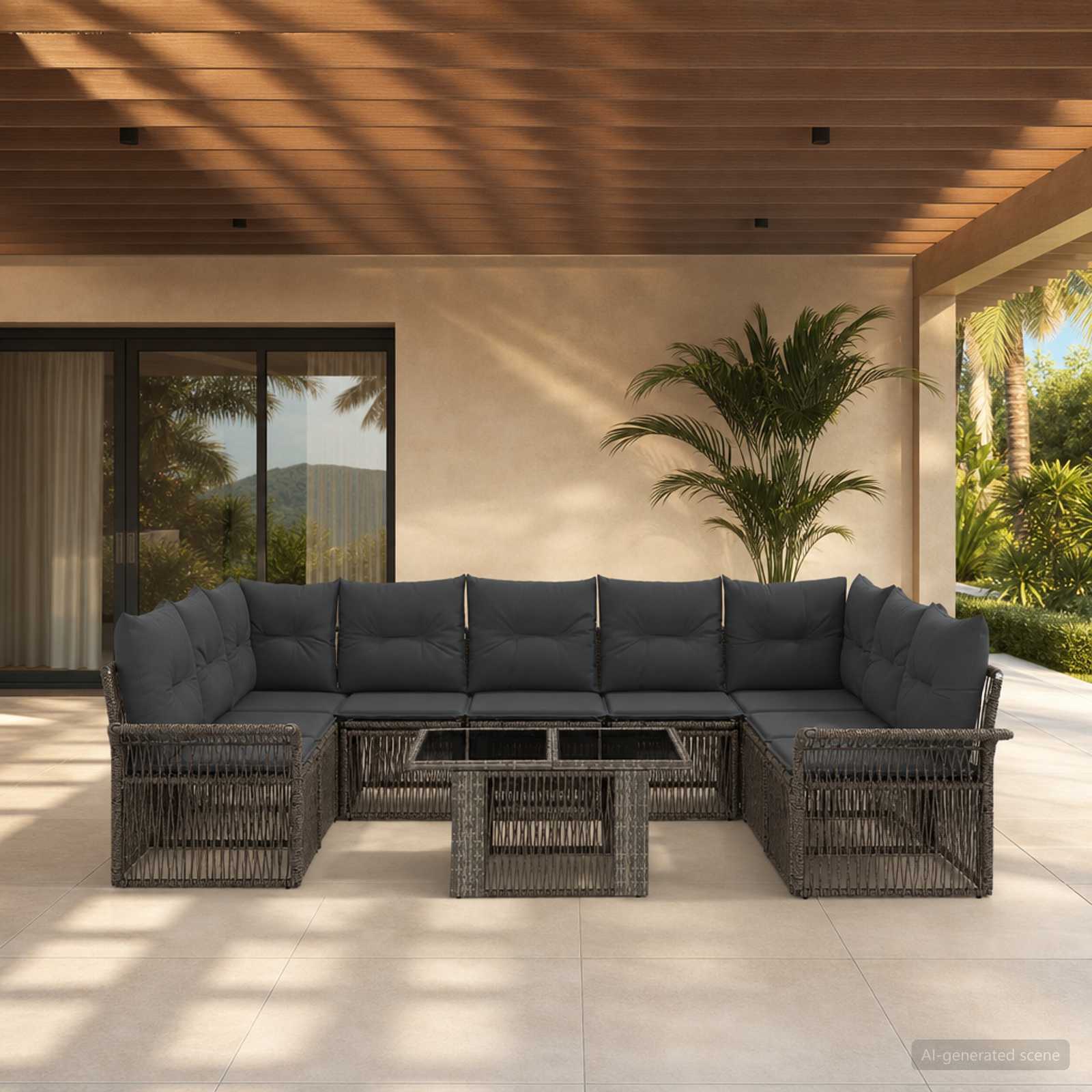 vidaXL Tuinbankenset 10 st Zwart en Cream Wit poly rattan