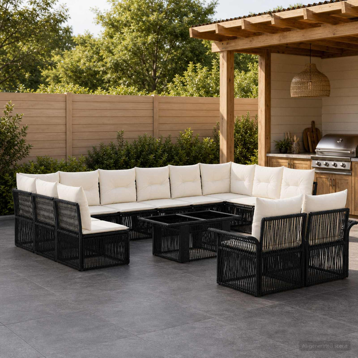 vidaXL Tuinbankenset 13 st Zwart en Cream Wit poly rattan