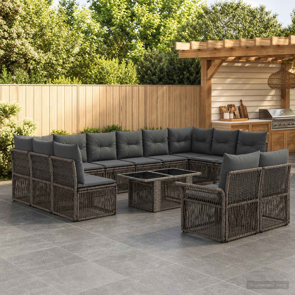 vidaXL Tuinbankenset 13 st Zwart en Cream Wit poly rattan