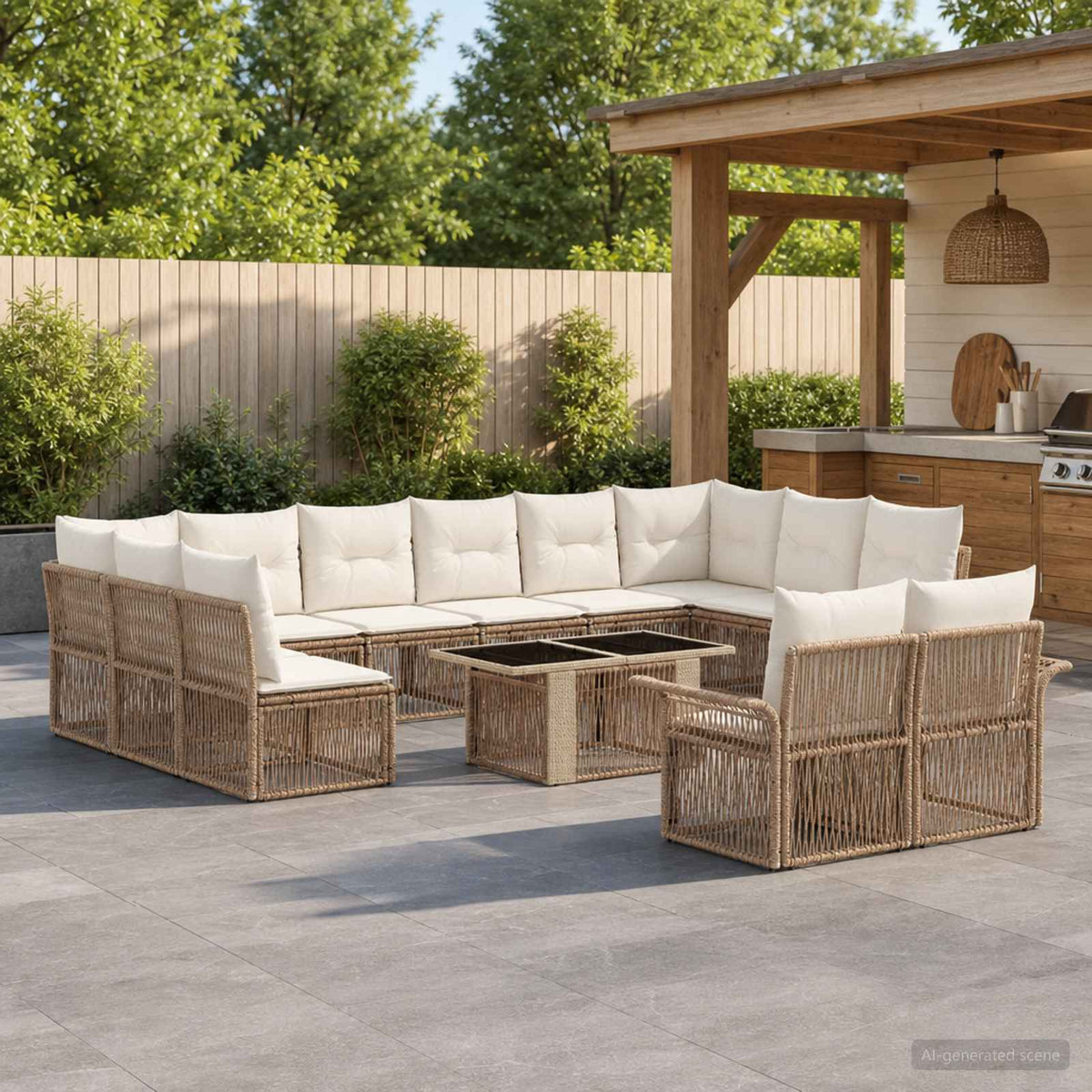 vidaXL Tuinbankenset 13 st Zwart en Cream Wit poly rattan