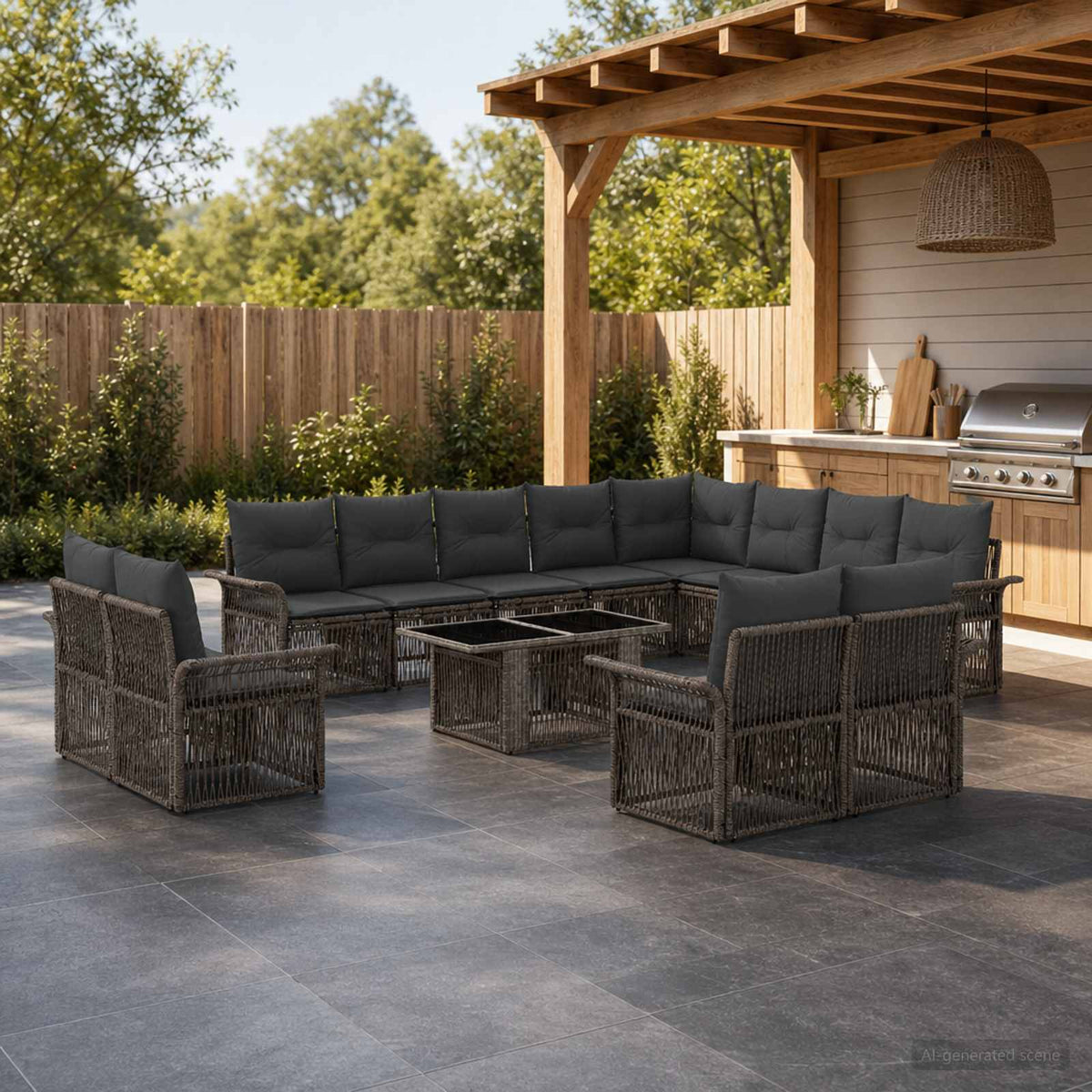 vidaXL Tuinbankenset 13 st Zwart en Cream Wit poly rattan