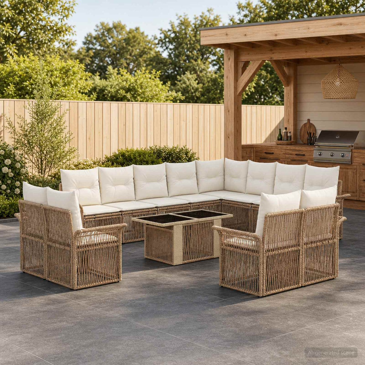 vidaXL Tuinbankenset 13 st Zwart en Cream Wit poly rattan