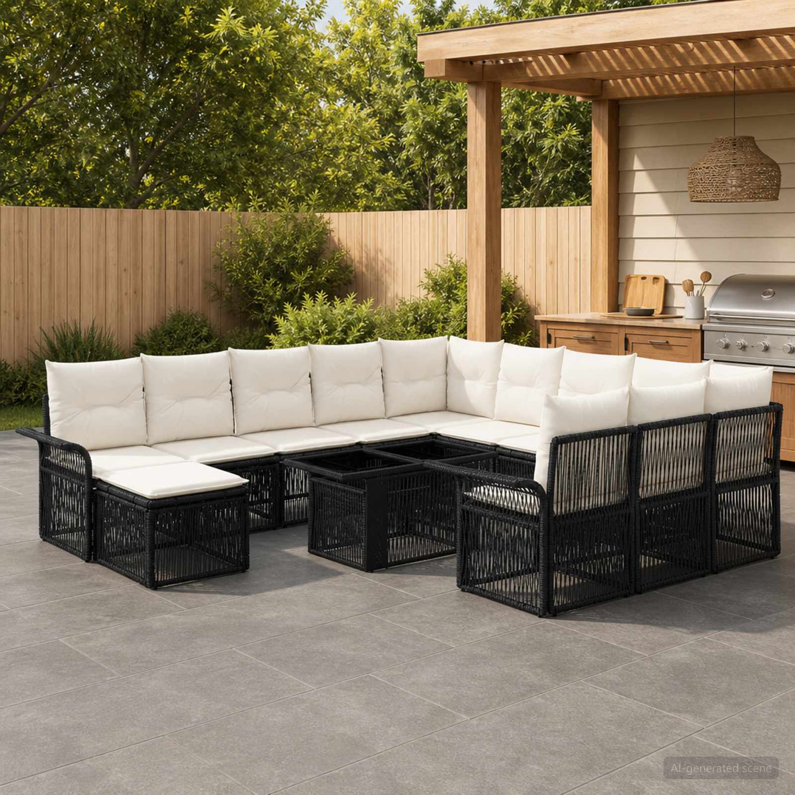 vidaXL Tuinbankenset 13 st Zwart en Cream Wit poly rattan