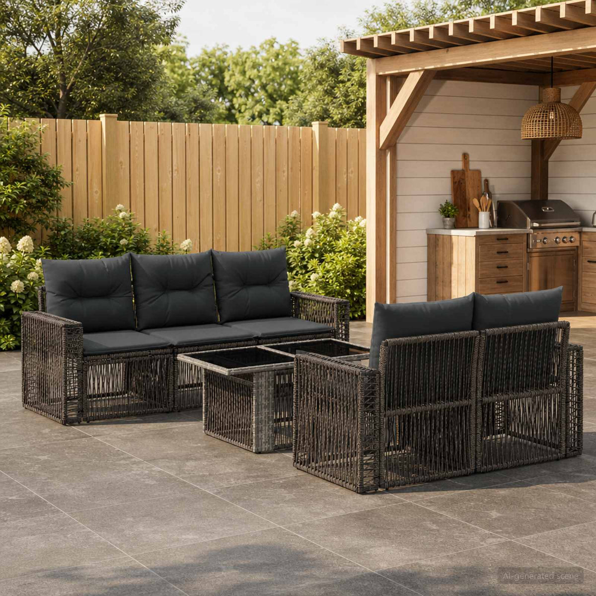 vidaXL Tuinbankenset 6 st Zwart en Cream Wit poly rattan