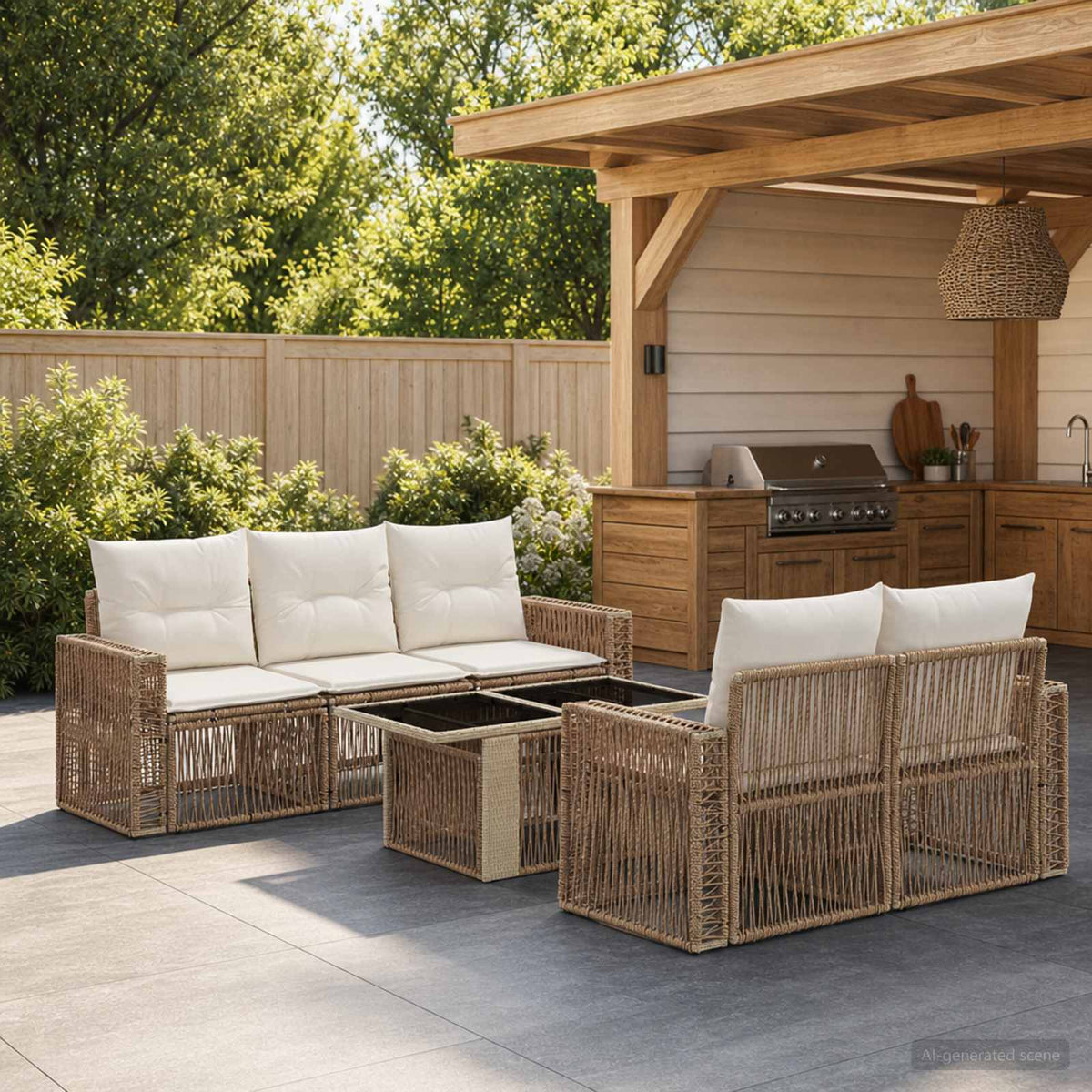 vidaXL Tuinbankenset 6 st Zwart en Cream Wit poly rattan