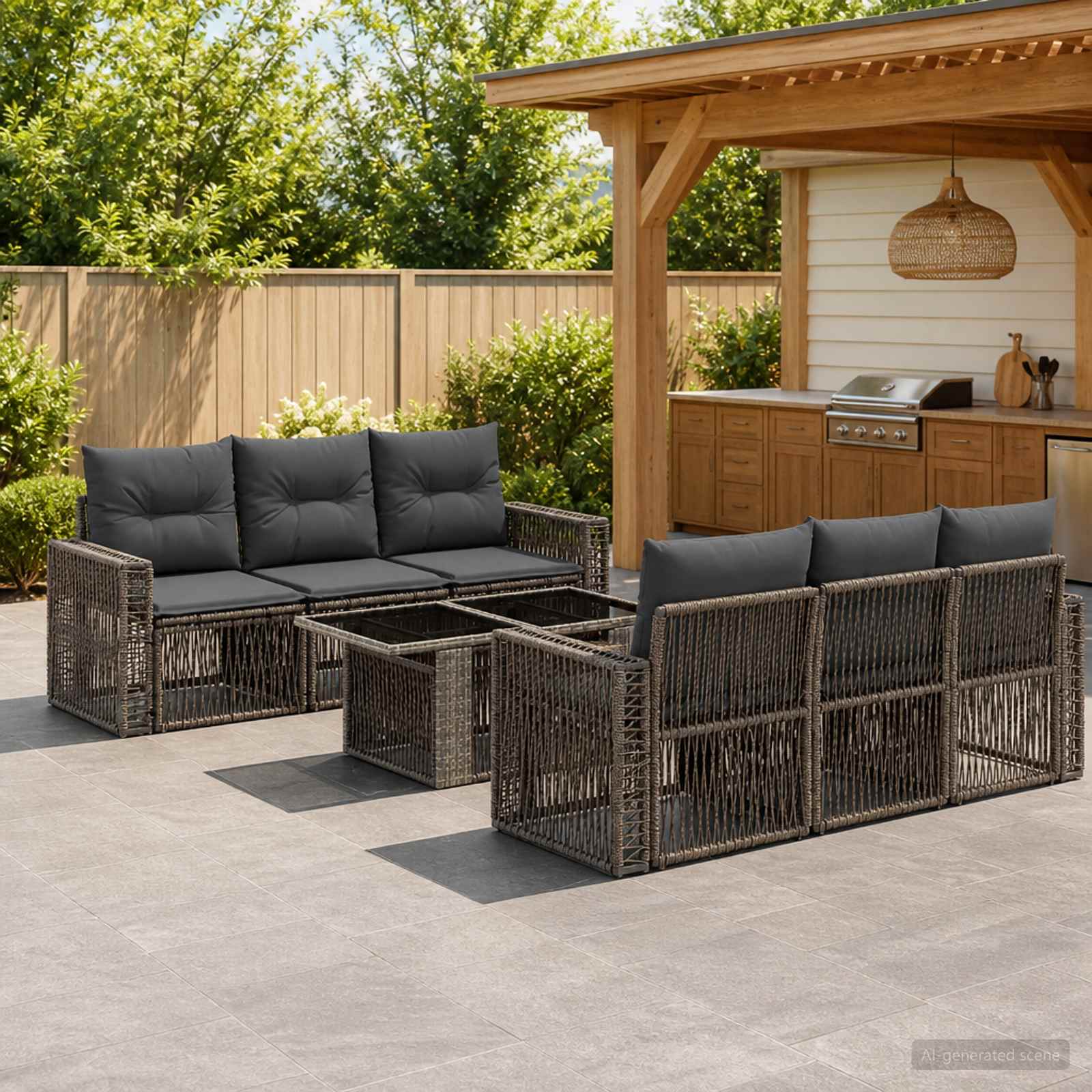 vidaXL Tuinbankenset 7 st Zwart en Cream Wit poly rattan