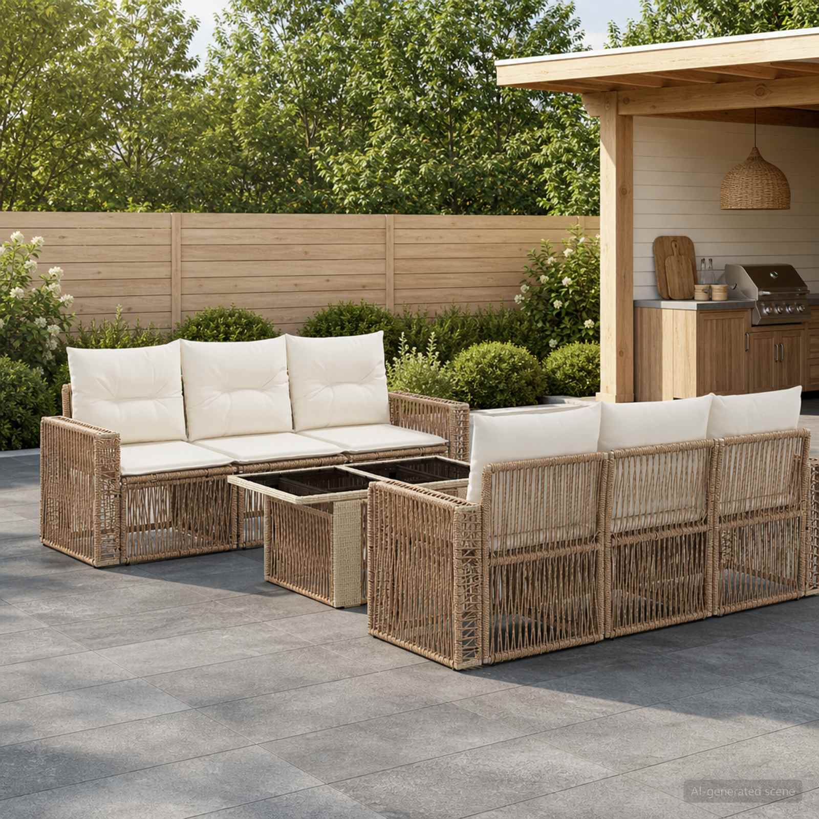 vidaXL Tuinbankenset 7 st Zwart en Cream Wit poly rattan