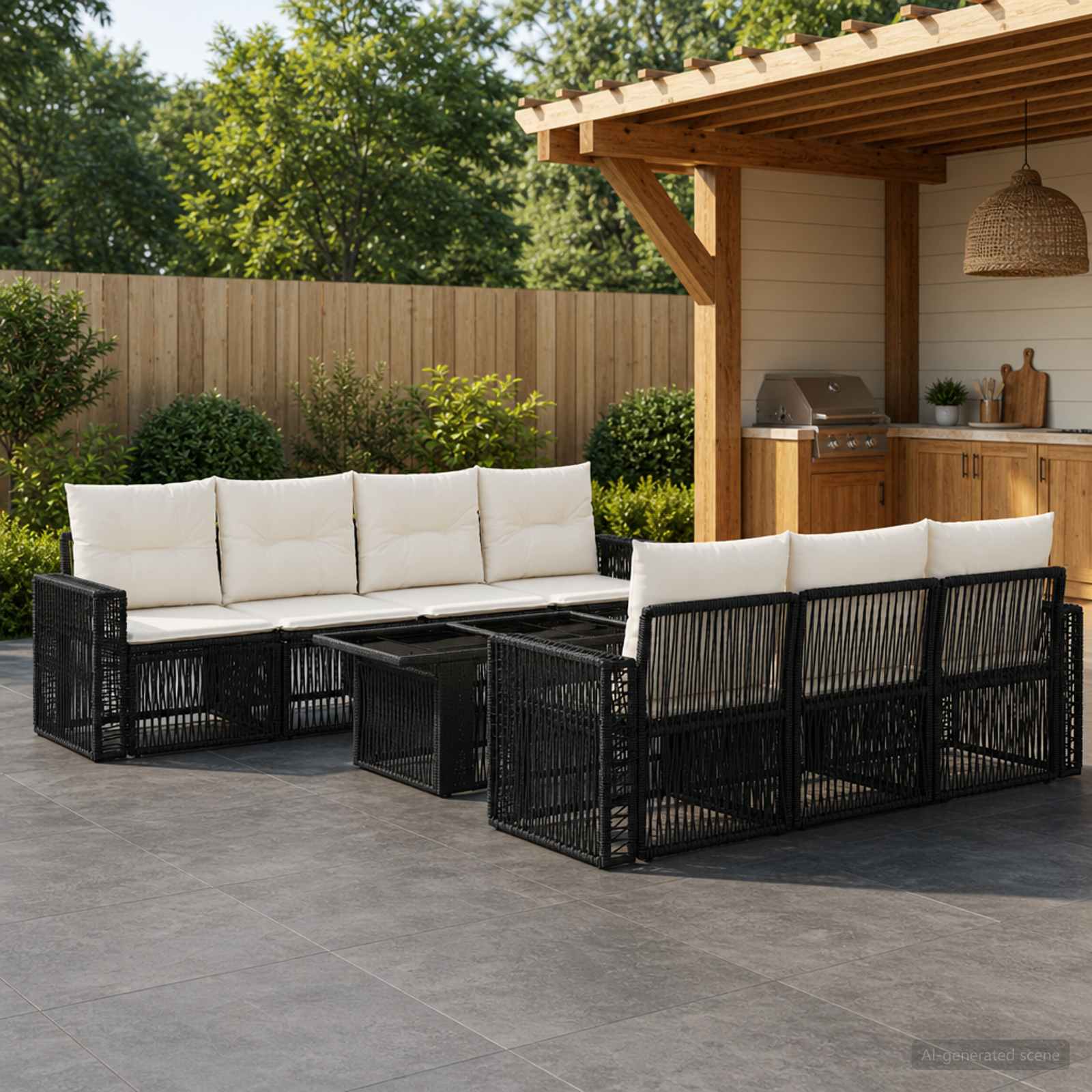 vidaXL Tuinbankenset 8 st Zwart en Cream Wit poly rattan