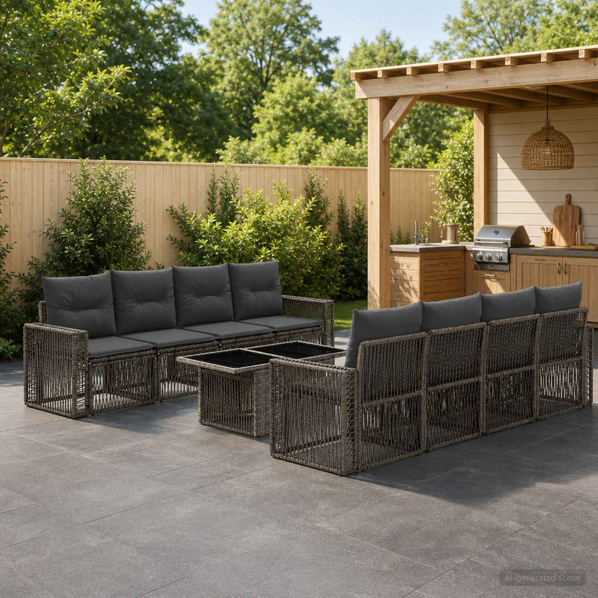 vidaXL Tuinbankenset 9 st Zwart en Cream Wit poly rattan