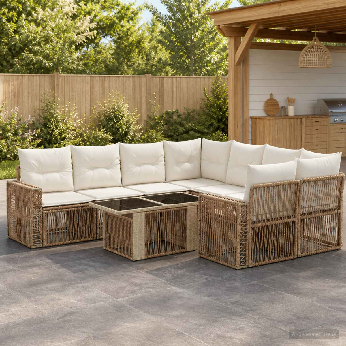 vidaXL Tuinbankenset 9 st Zwart en Cream Wit poly rattan