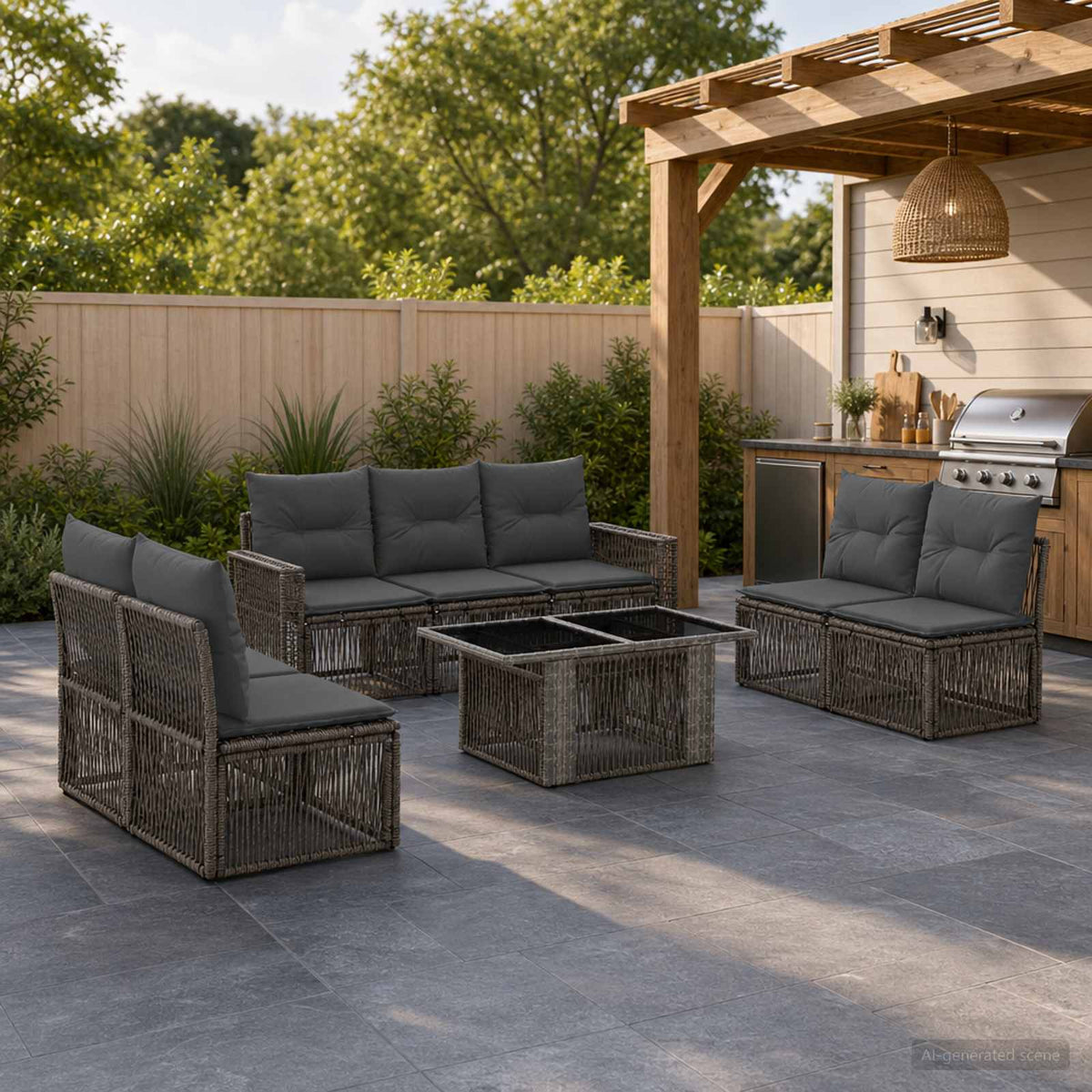 vidaXL Tuinbankenset 8 st Zwart en Cream Wit poly rattan