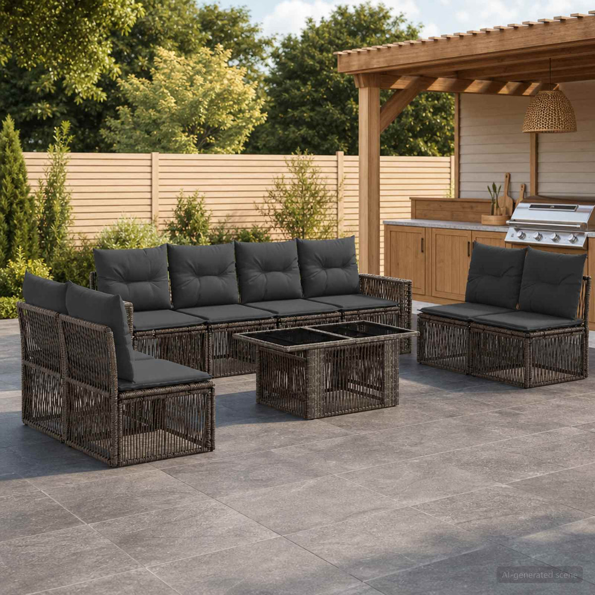vidaXL Tuinbankenset 9 st Zwart en Cream Wit poly rattan