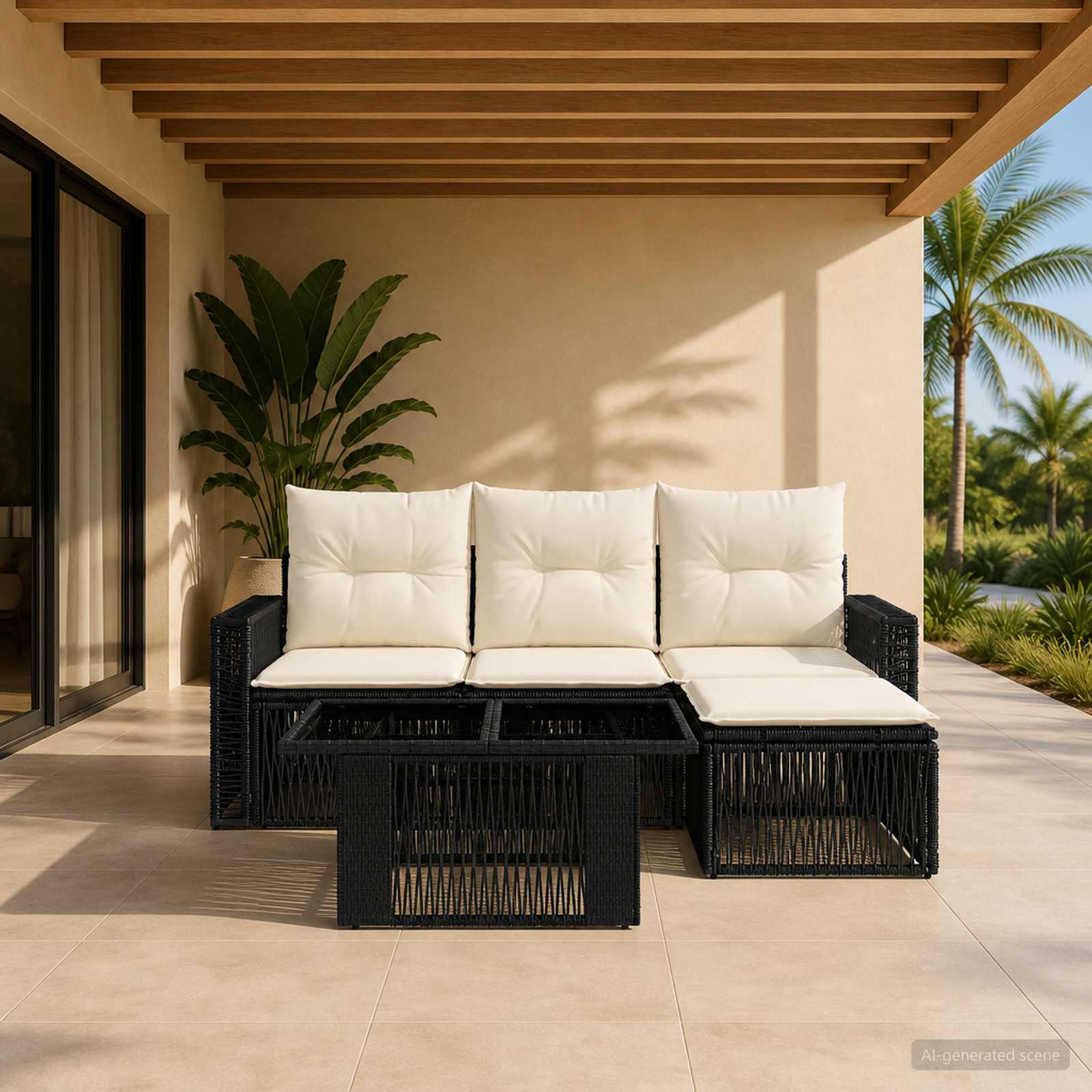 vidaXL Tuinbankenset 5 st Zwart en Cream Wit poly rattan