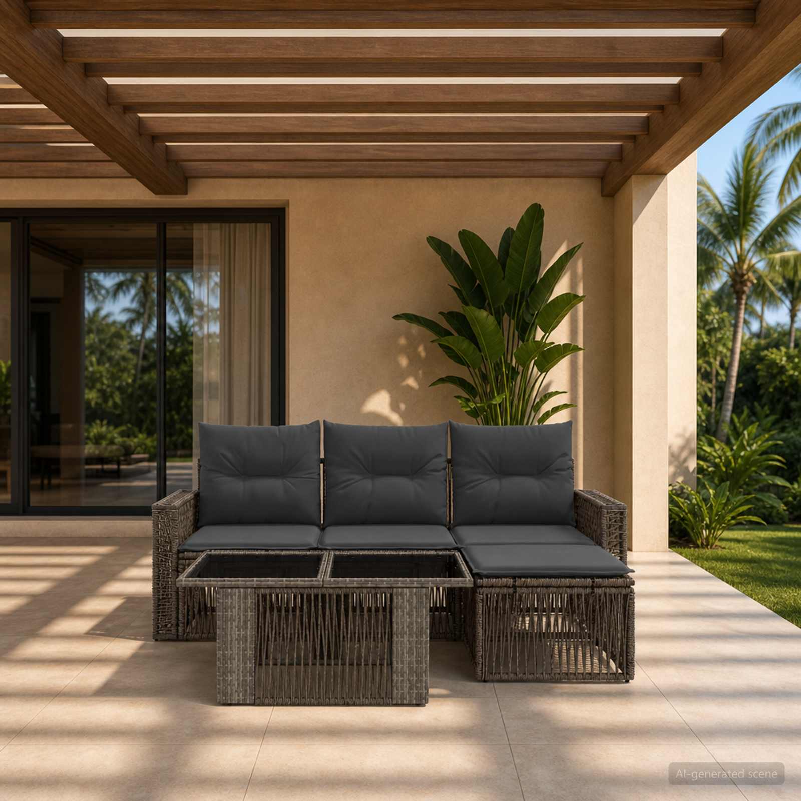 vidaXL Tuinbankenset 5 st Zwart en Cream Wit poly rattan