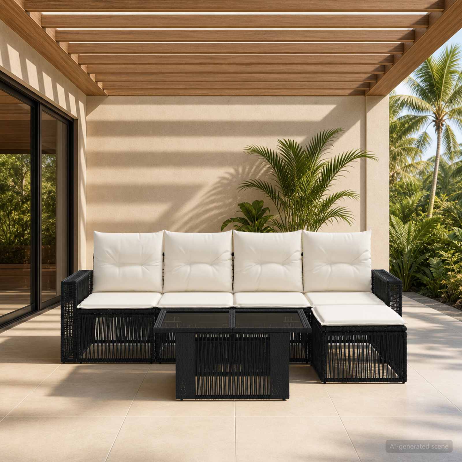 vidaXL Tuinbankenset 6 st Zwart en Cream Wit poly rattan