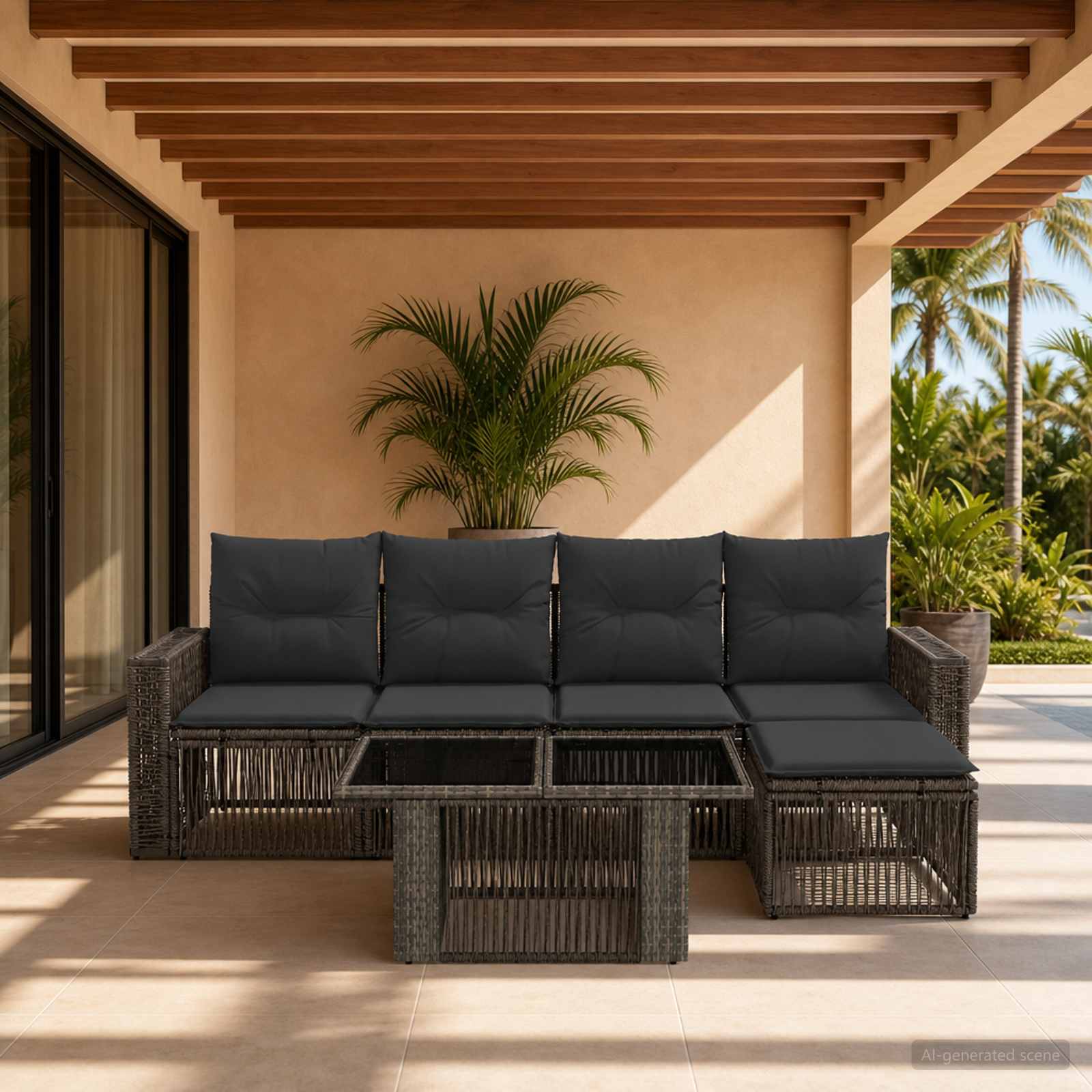 vidaXL Tuinbankenset 6 st Zwart en Cream Wit poly rattan