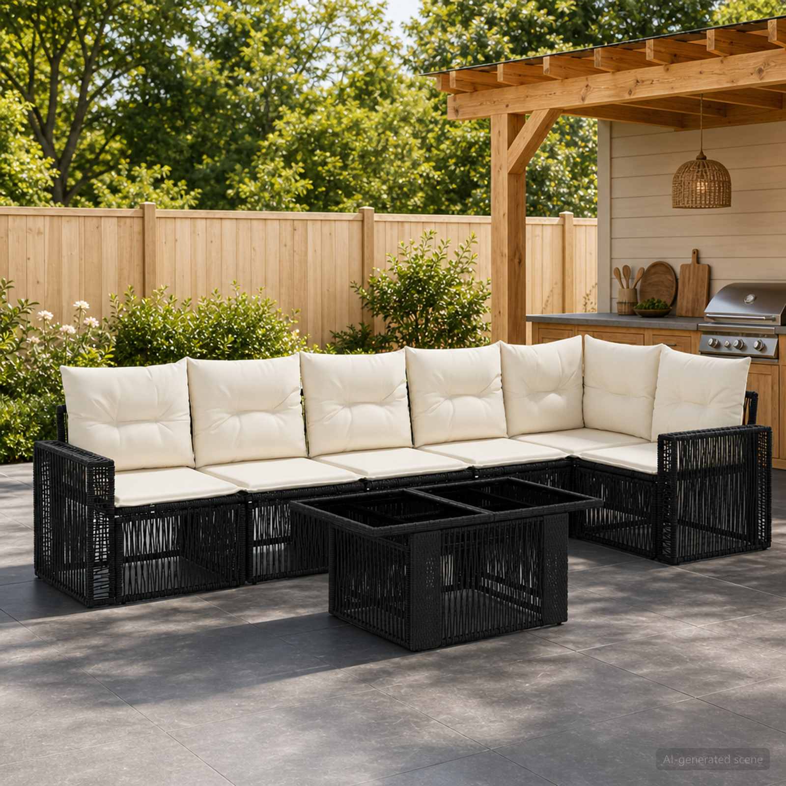 vidaXL Tuinbankenset 7 st 6-Aantal zitplaatsen Zwart en Cream Wit