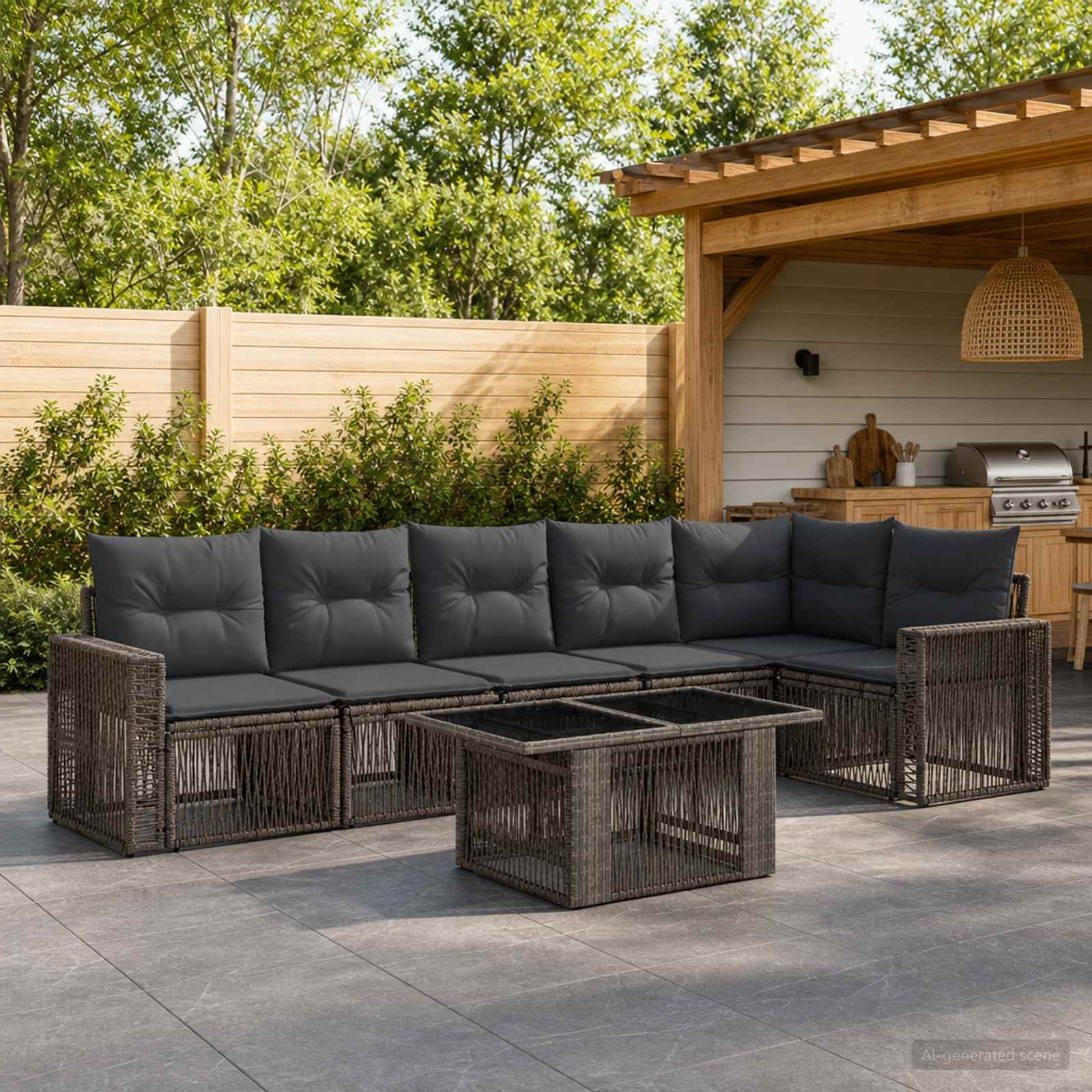 vidaXL Tuinbankenset 7 st 6-Aantal zitplaatsen Zwart en Cream Wit