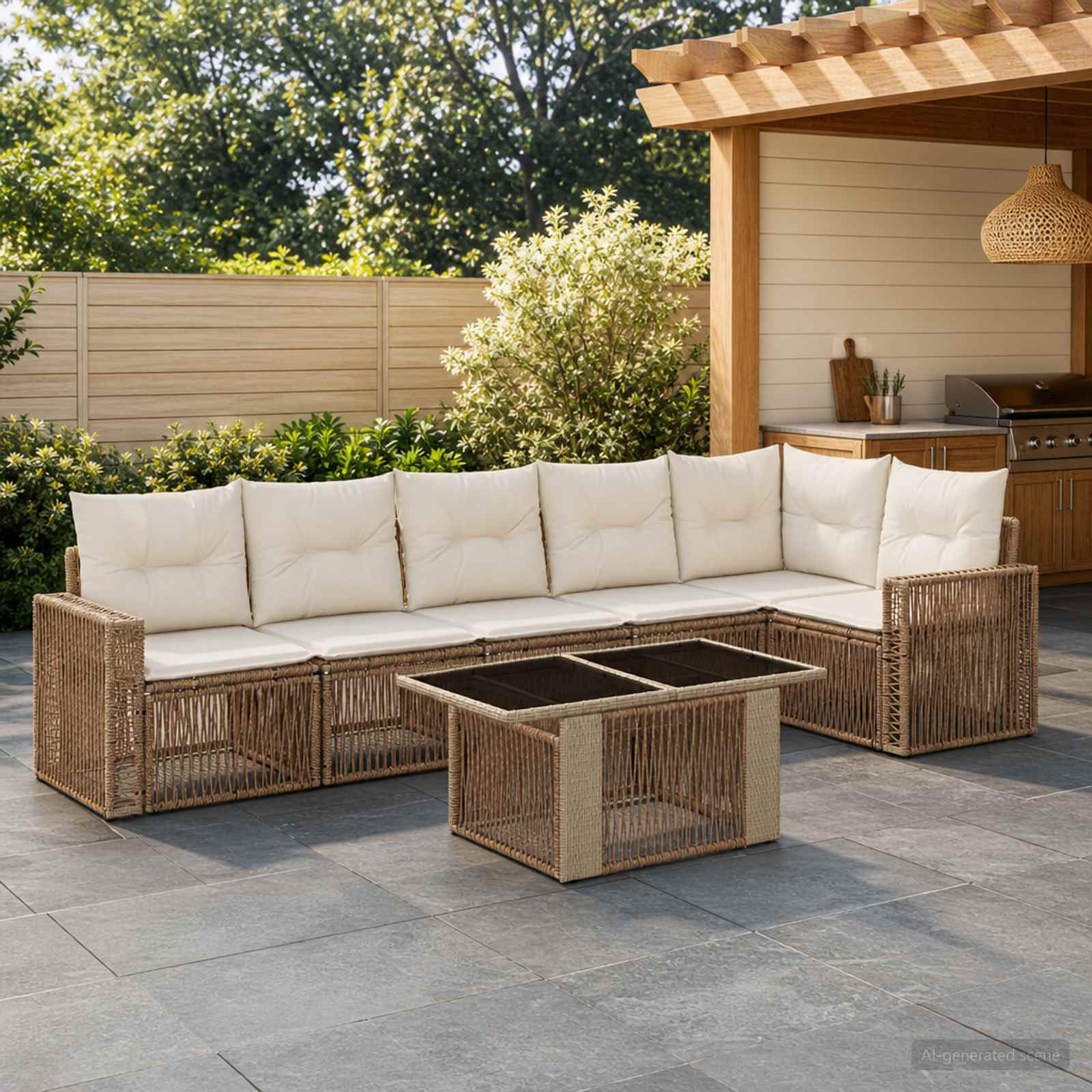 vidaXL Tuinbankenset 7 st 6-Aantal zitplaatsen Zwart en Cream Wit