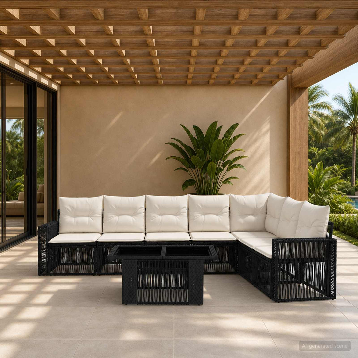 vidaXL Tuinbankenset 8 st Zwart en Cream Wit poly rattan