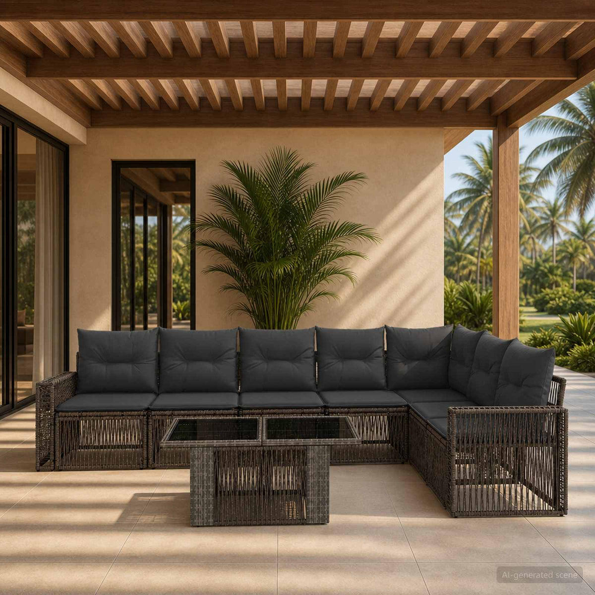 vidaXL Tuinbankenset 8 st Zwart en Cream Wit poly rattan