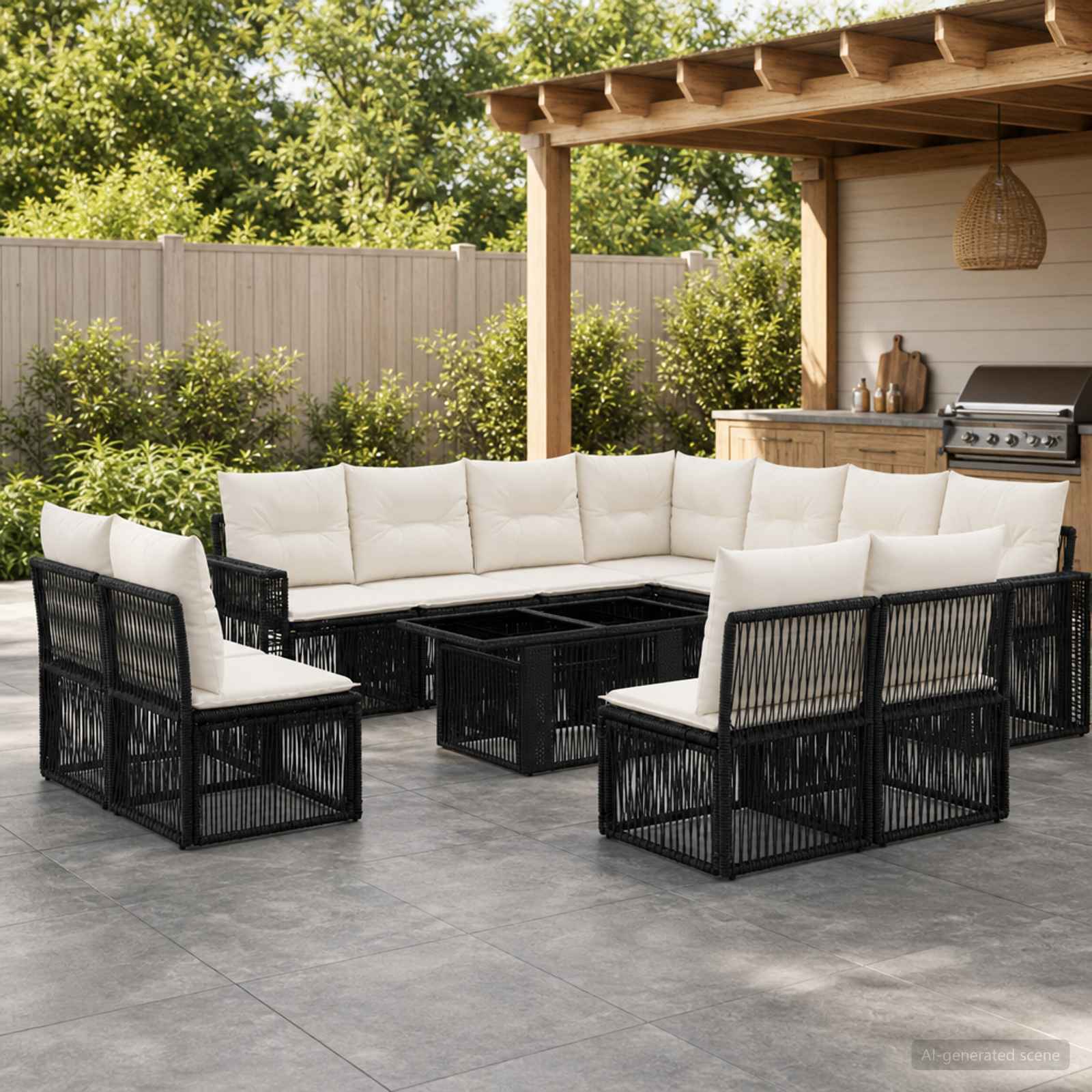 vidaXL Tuinbankenset 12 st Zwart en Cream Wit poly rattan